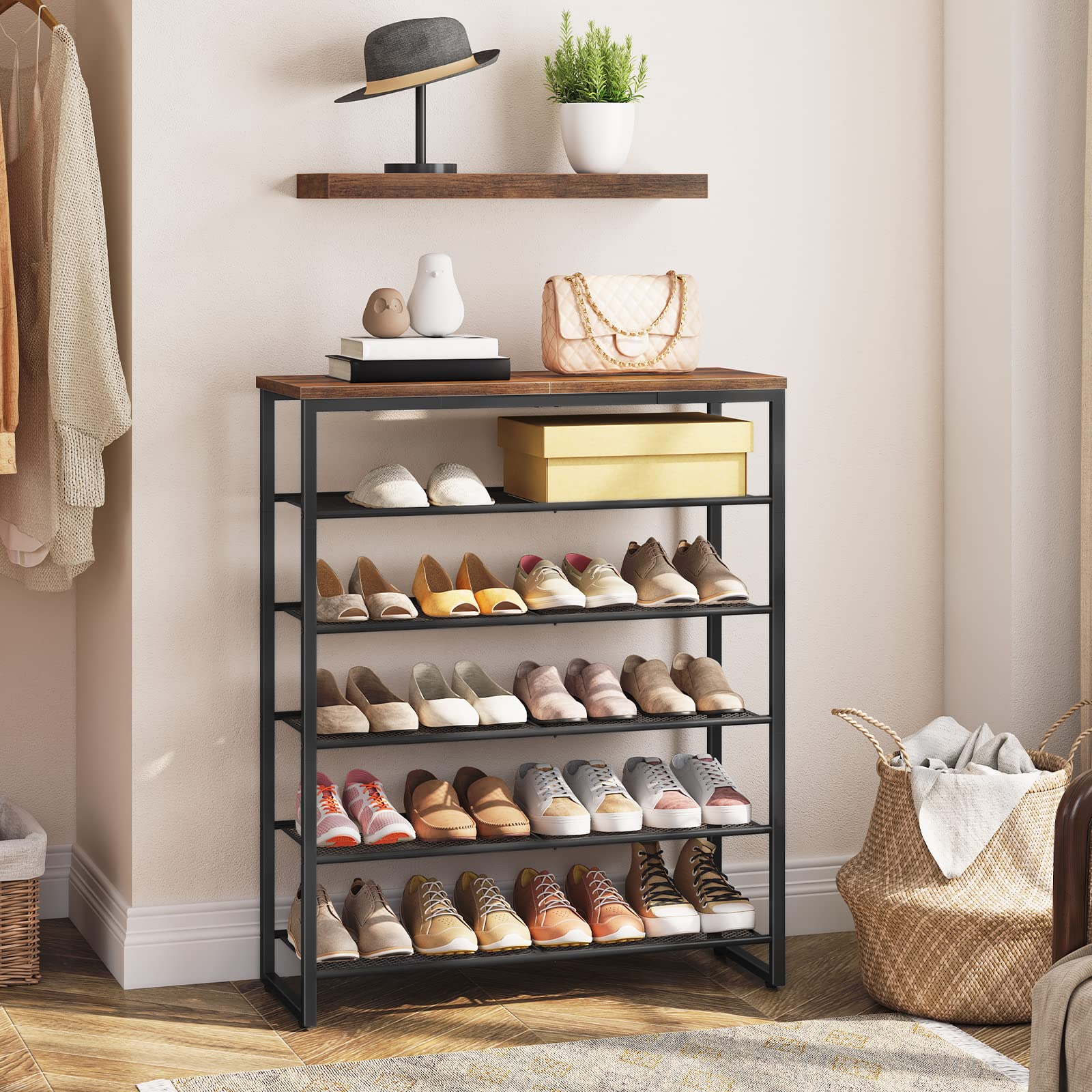 hoobro-shoe-racks-6-niveaux-meuble-chaussures-marron-18-24-paires image 5