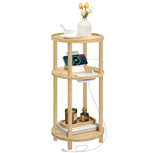 hoobro-side-tables-table-d-appoint-ronde-beige-3-niveaux-avec-prise image 1