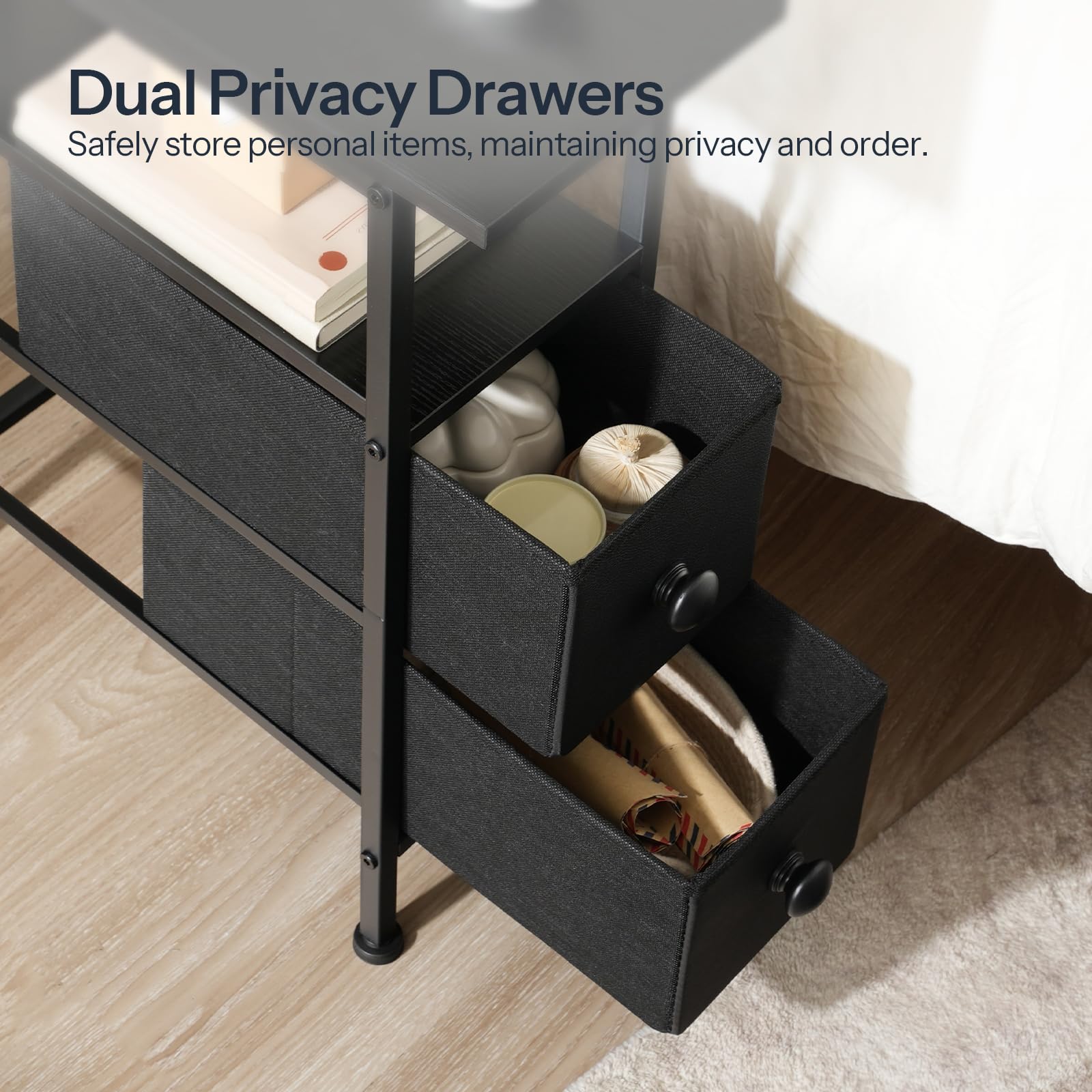 hoobro-side-tables-table-nuit-noire-avec-prise-2-tiroirs image 7