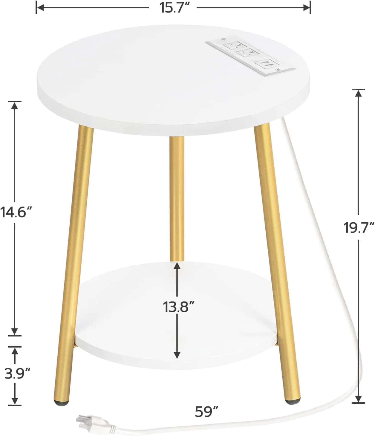 hoobro-table-d-appoint-ronde-2-niveaux-blanche-usb image 3