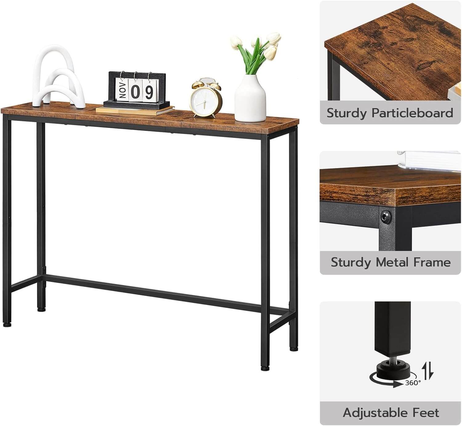 hoobro-console-entr-e-troite-100-cm-marron image 3