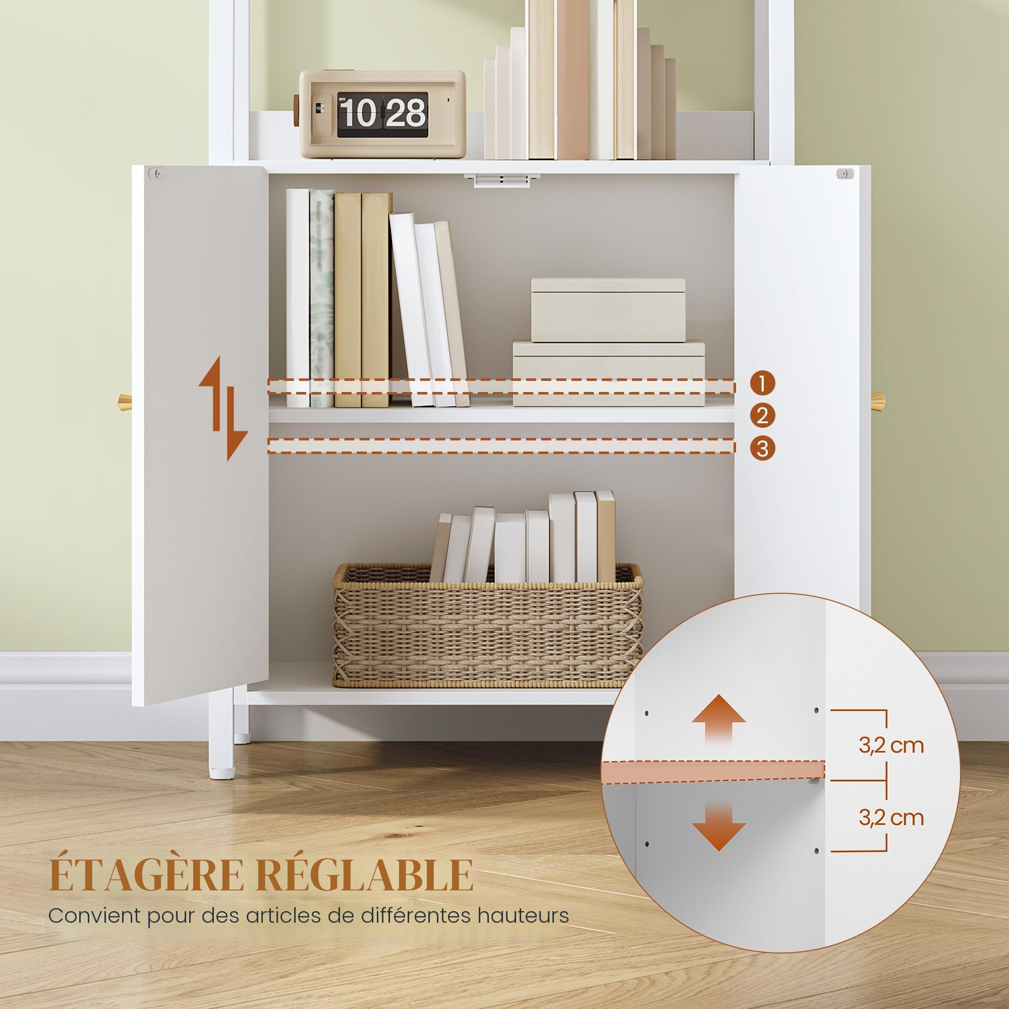 hexcelen-biblioth-que-6-niveaux-portes-tag-re-blanc-170-cm image 4