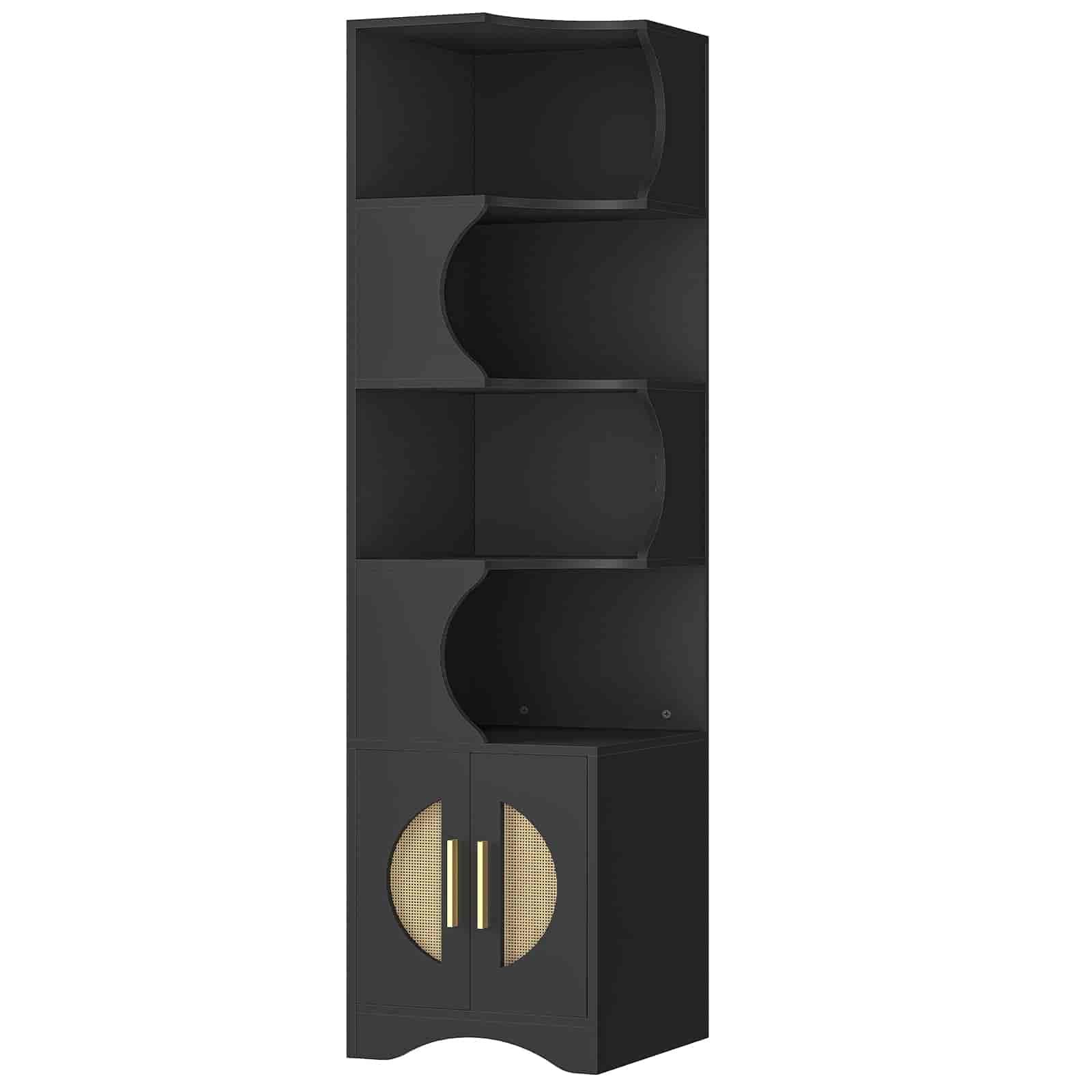 hoobro-bookshelves-biblioth-que-d-angle-noire-180-cm-porte-tiss-e image 3