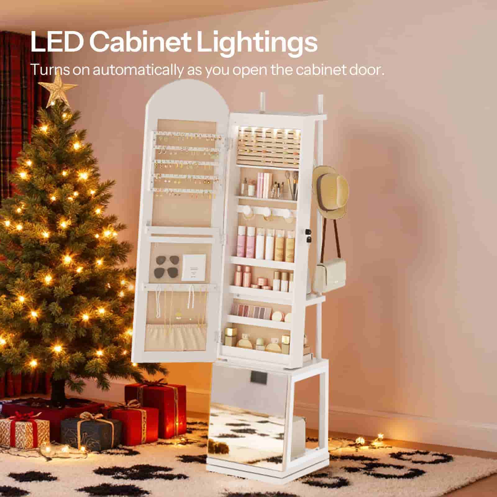 hoobro-armoire-bijoux-pivotante-miroir-led-blanc image 2