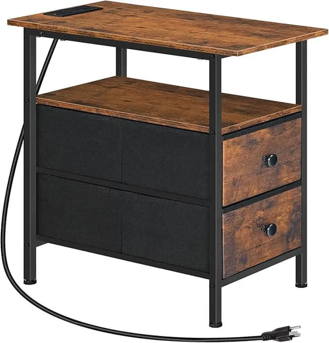 hoobro-side-tables-table-d-appoint-troite-marron-usb image 1