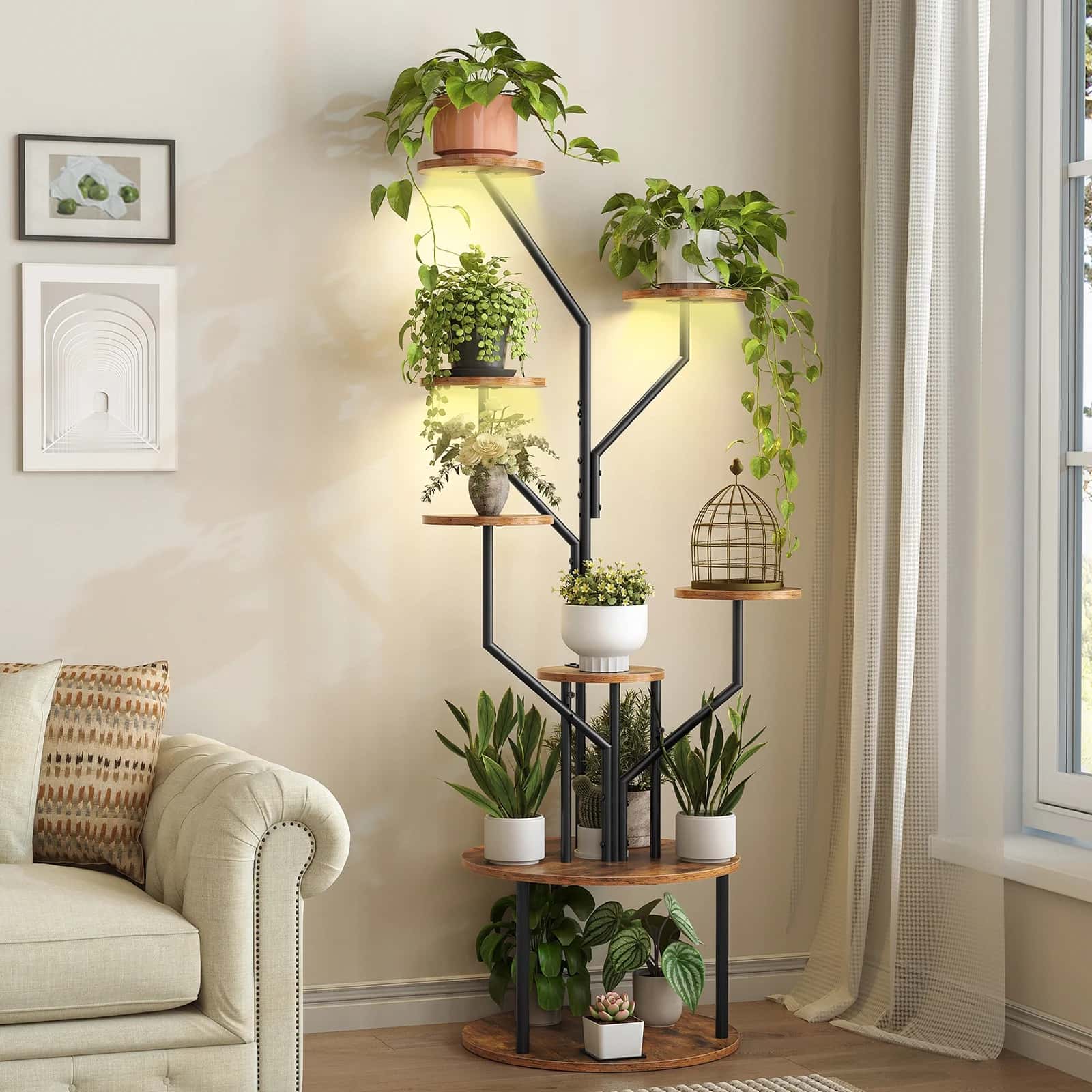 hoobro-storage-racks-tag-re-plantes-marron-8-niveaux-led image 2