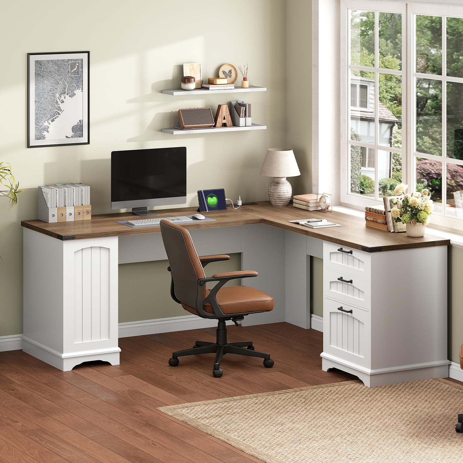 hoobro-bureau-d-angle-en-l-blanc-prises-150-cm image 2