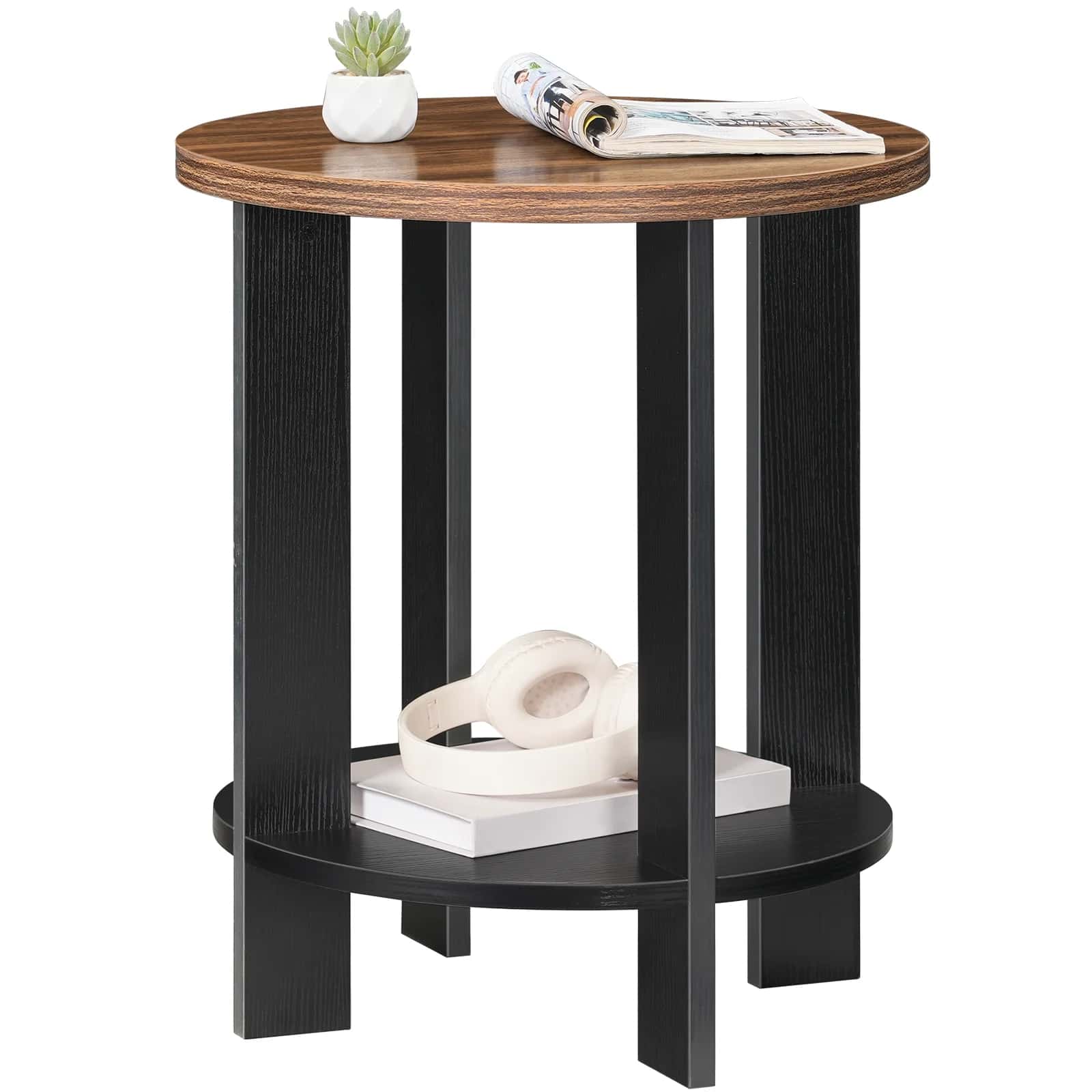 hoobro-side-tables-table-d-appoint-ronde-marron-2-niveaux image 1