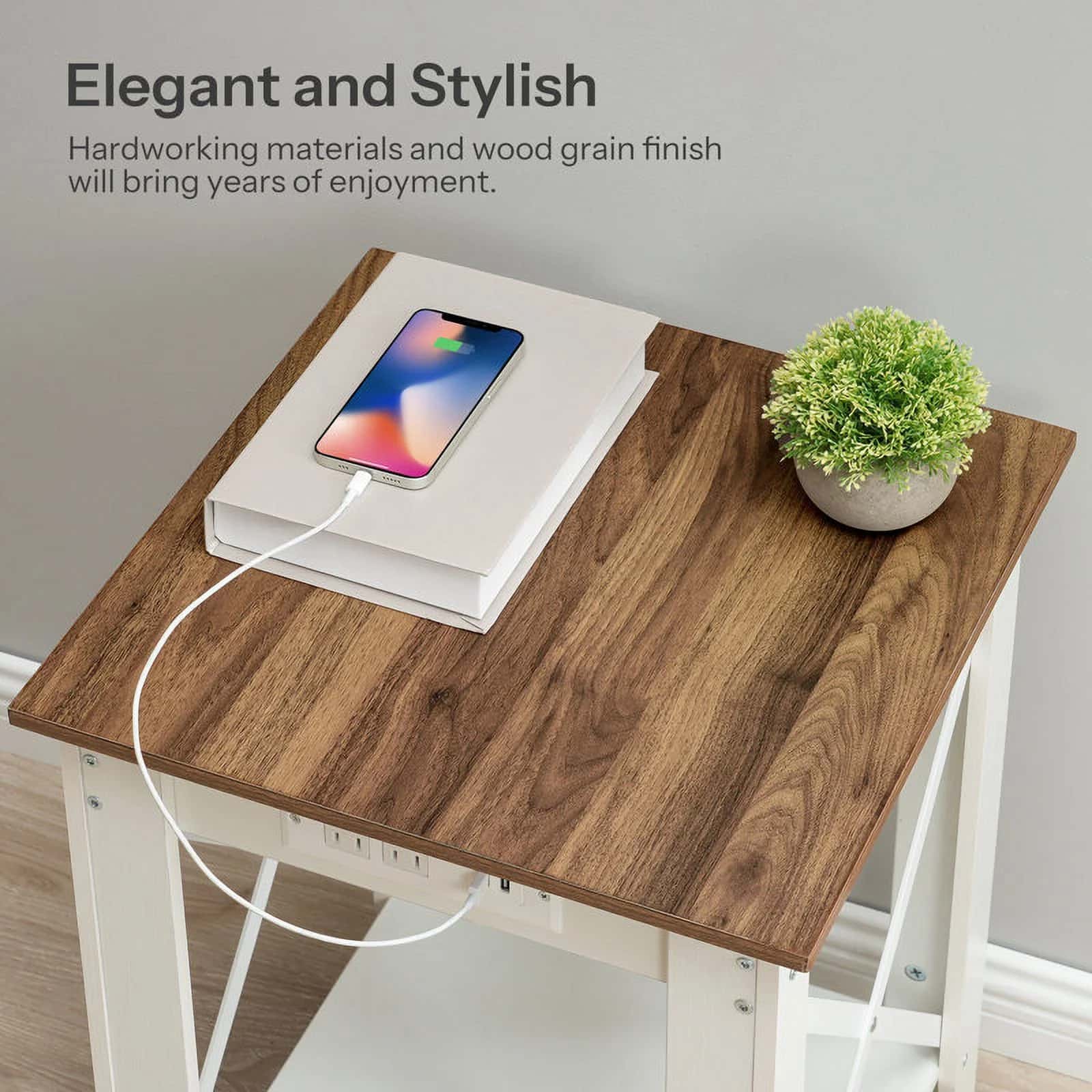 hoobro-side-tables-table-appoint-blanche-usb-2-niveaux image 7
