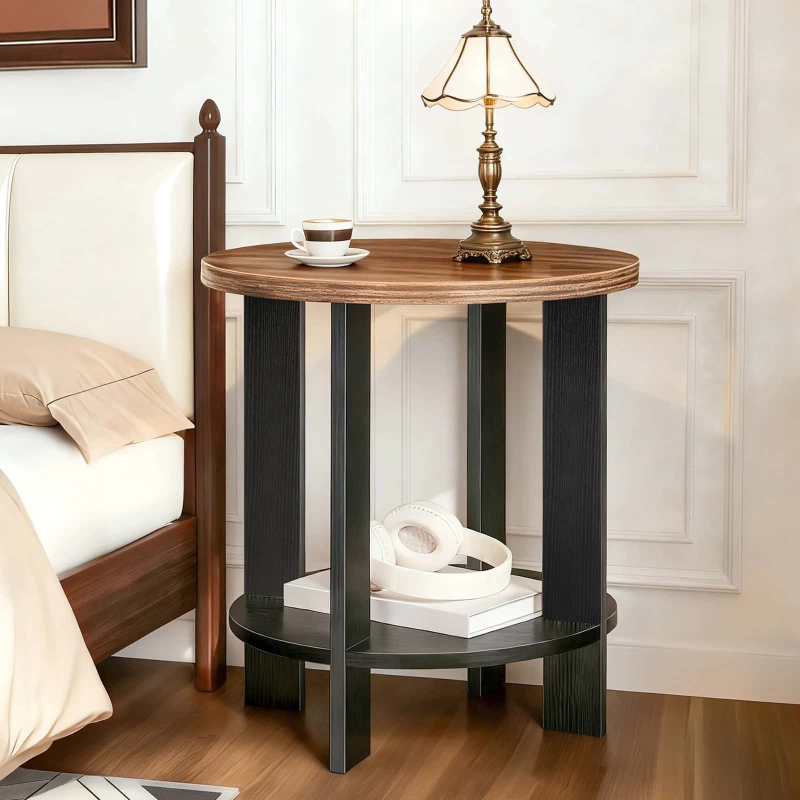 hoobro-side-tables-table-d-appoint-ronde-marron-2-niveaux image 7