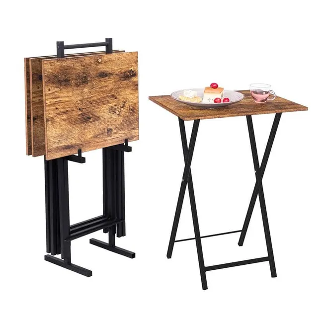 hoobro-tv-tray-tables-lot-4-tables-pliables-marron image 1