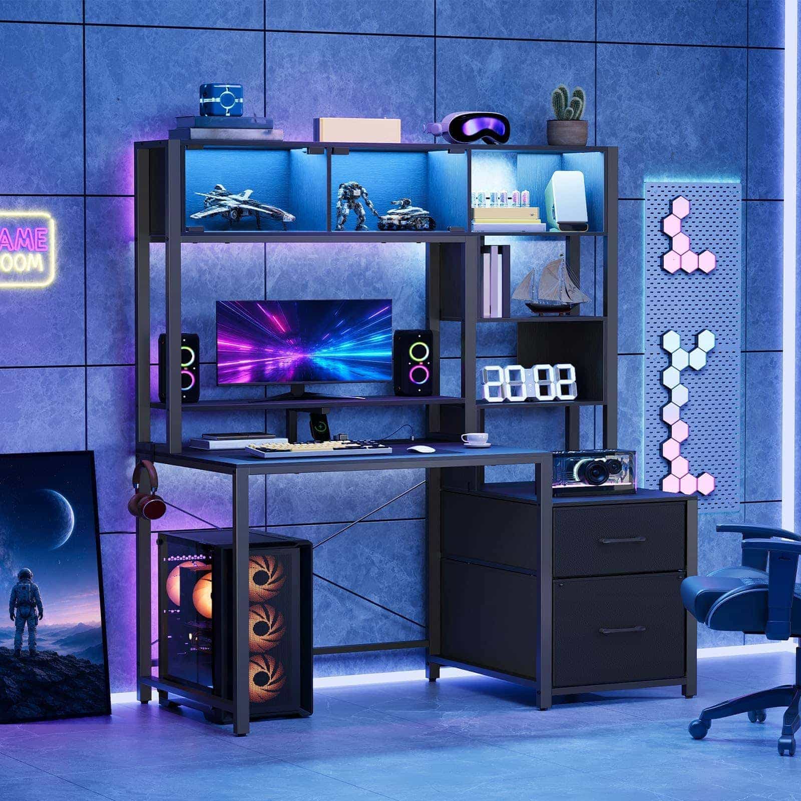 hoobro-bureau-gaming-angle-led-noir-avec-tiroirs image 7