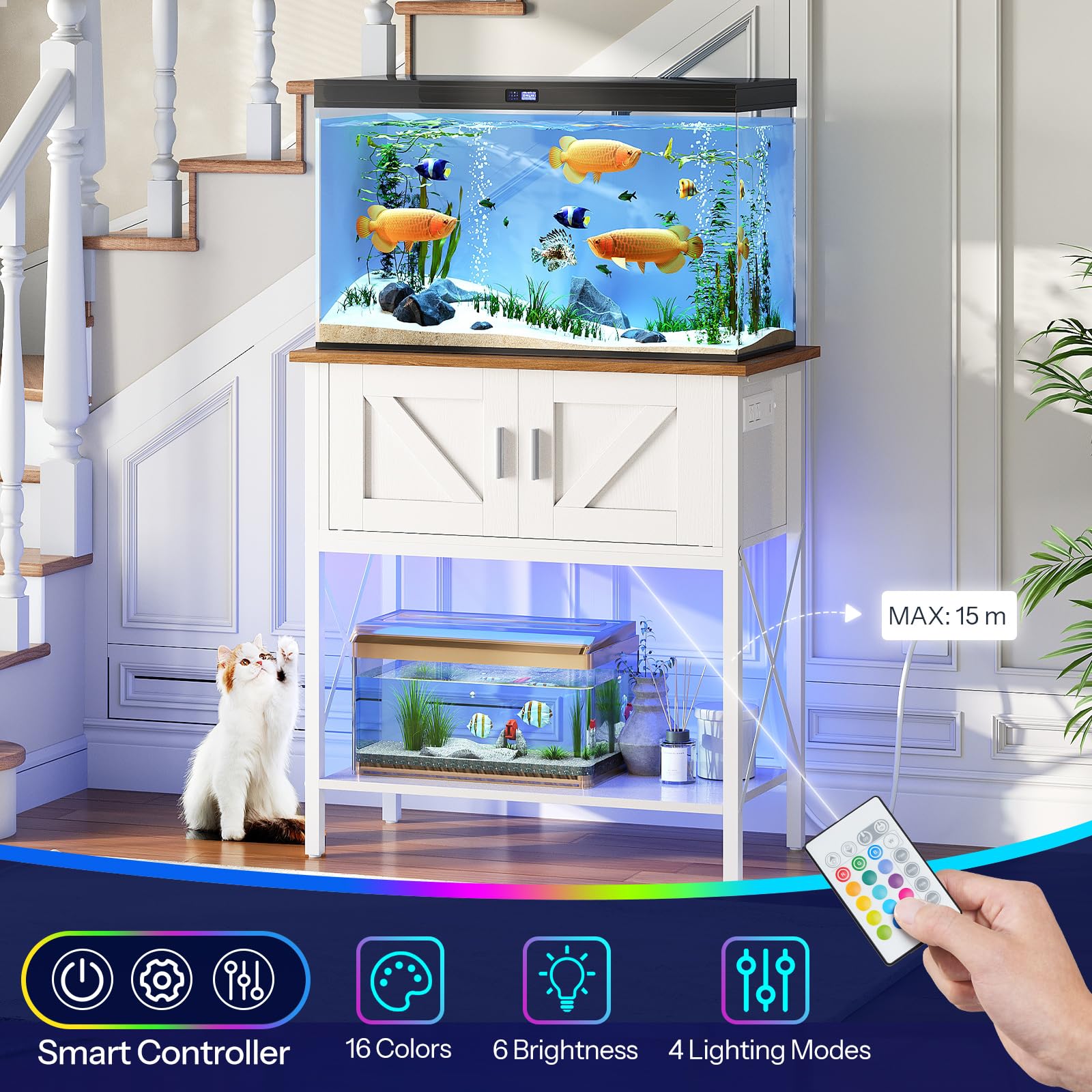 hoobro-fish-tank-stands-meuble-aquarium-blanc-led-75-l image 4