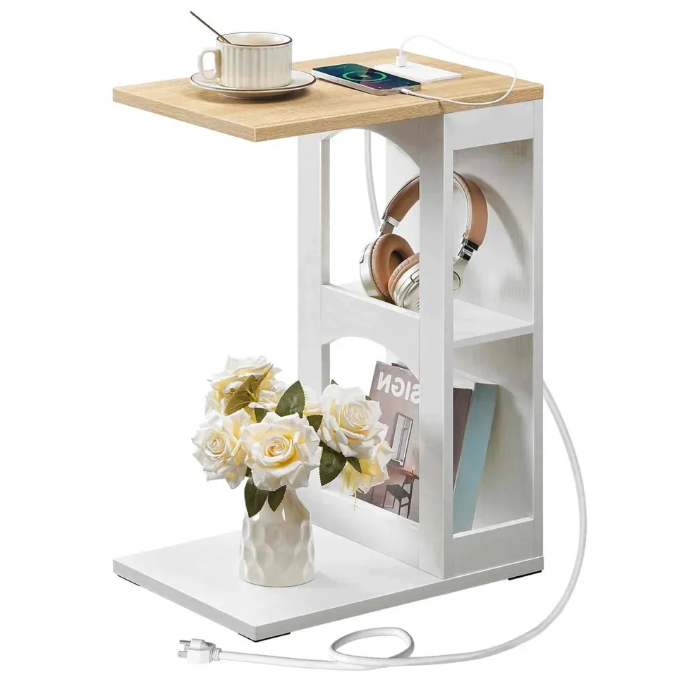 hoobro-table-en-c-blanche-avec-station-charge-appoint image 1