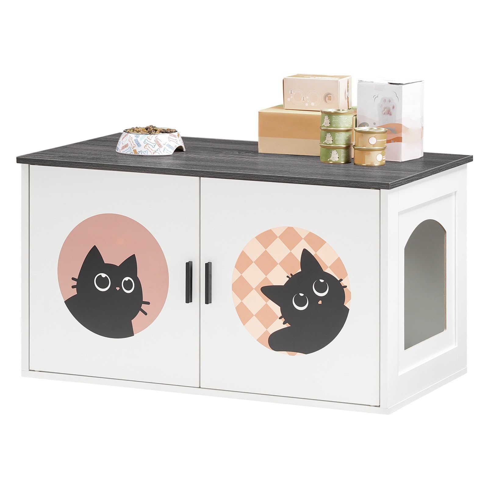 hoobro-meuble-liti-re-chat-blanc-80-cm-motifs-chats image 3