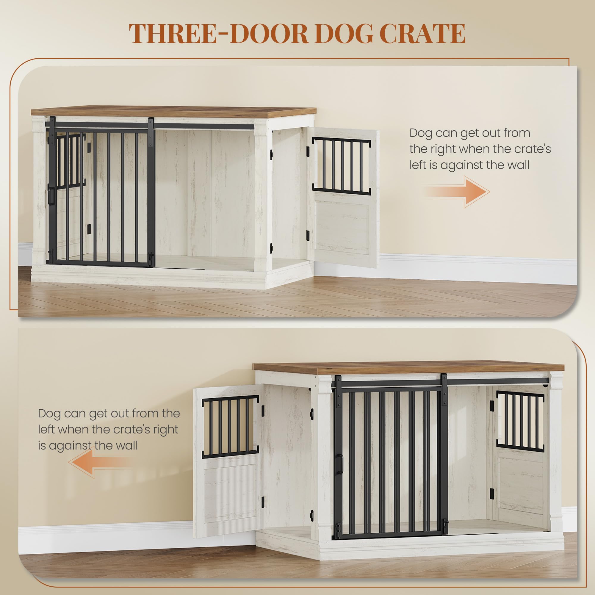 hexcelen-meuble-cage-chien-101-cm-niche-blanc-marron-porte-coulissante image 3