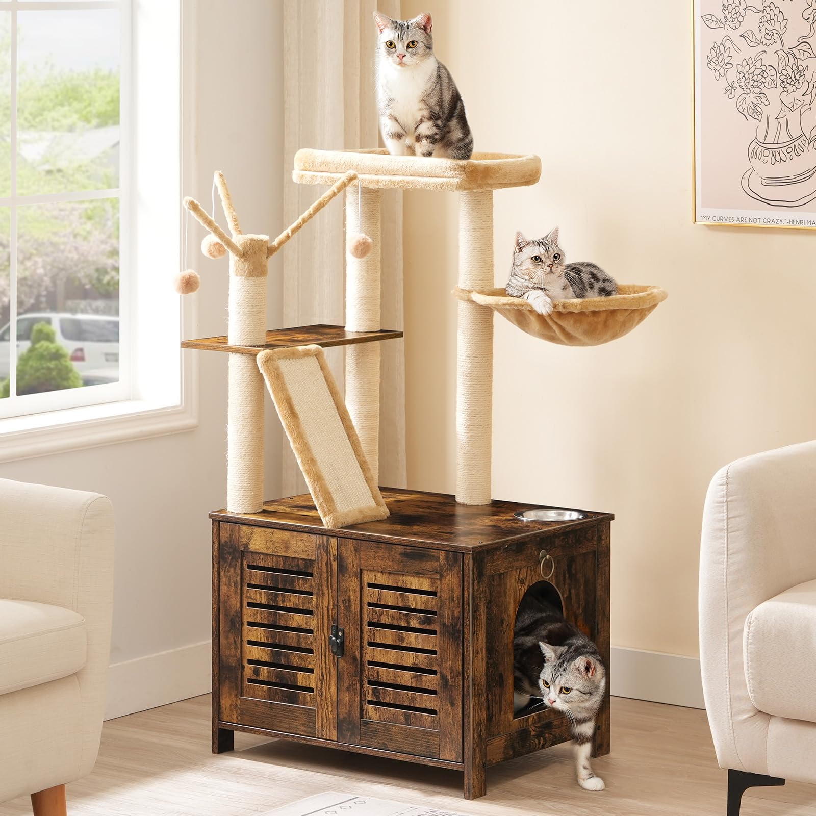 hoobro-pet-furniture-arbre-chat-marron-liti-re-hamac image 2
