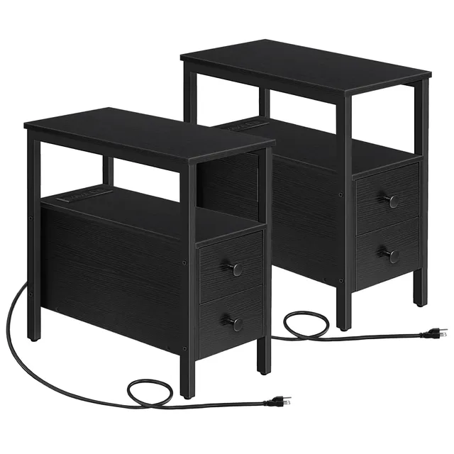 hoobro-tables-de-chevet-lot-de-2-table-d-appoint-noire-prise image 1