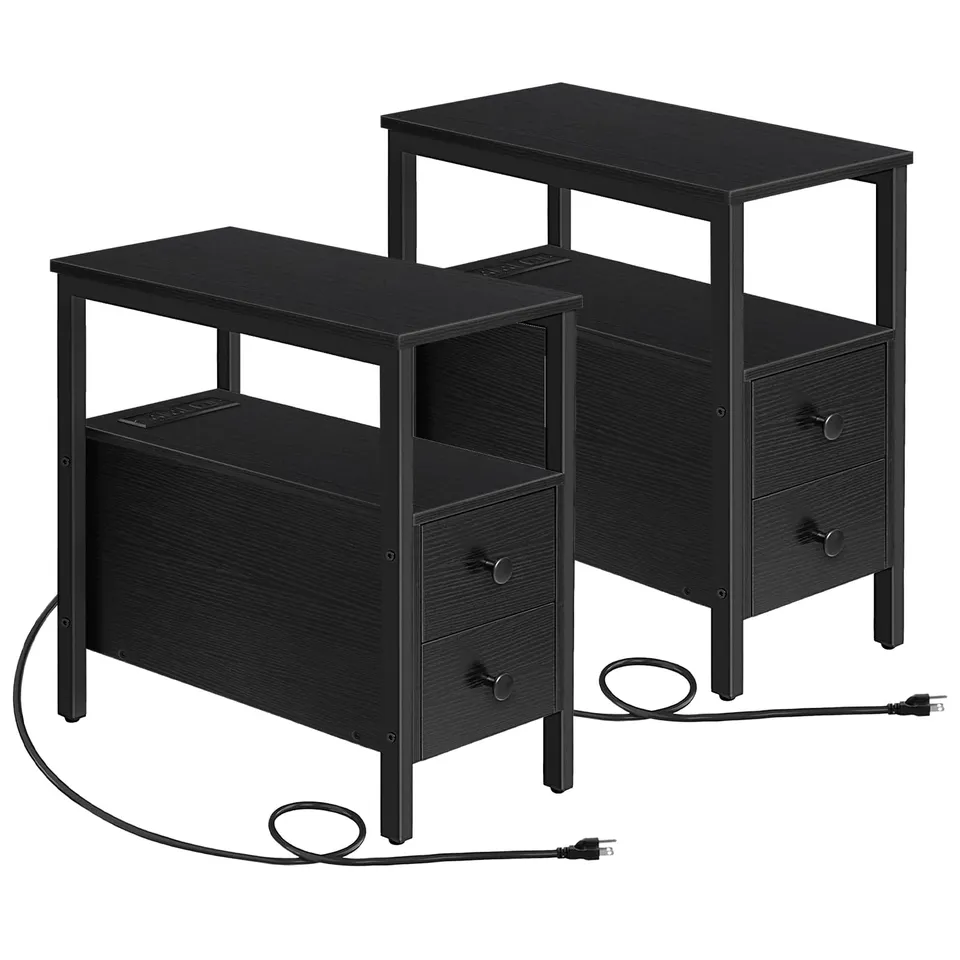 hoobro-tables-de-chevet-lot-de-2-table-d-appoint-noire-prise image 1