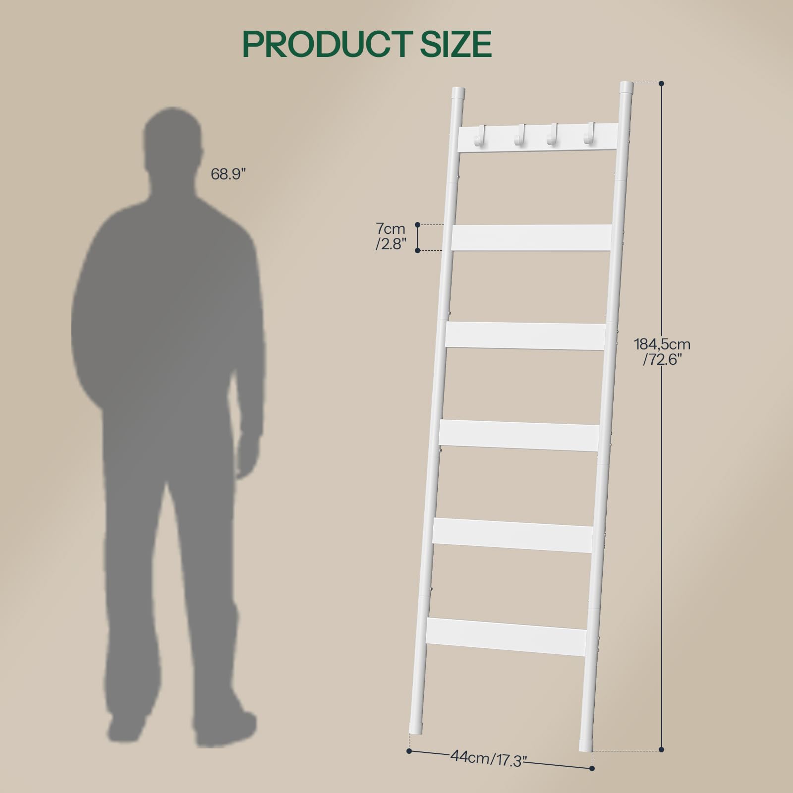 hoobro-ladder-shelves-chelle-plaid-blanc-6-niveaux-ww66cj01 image 3