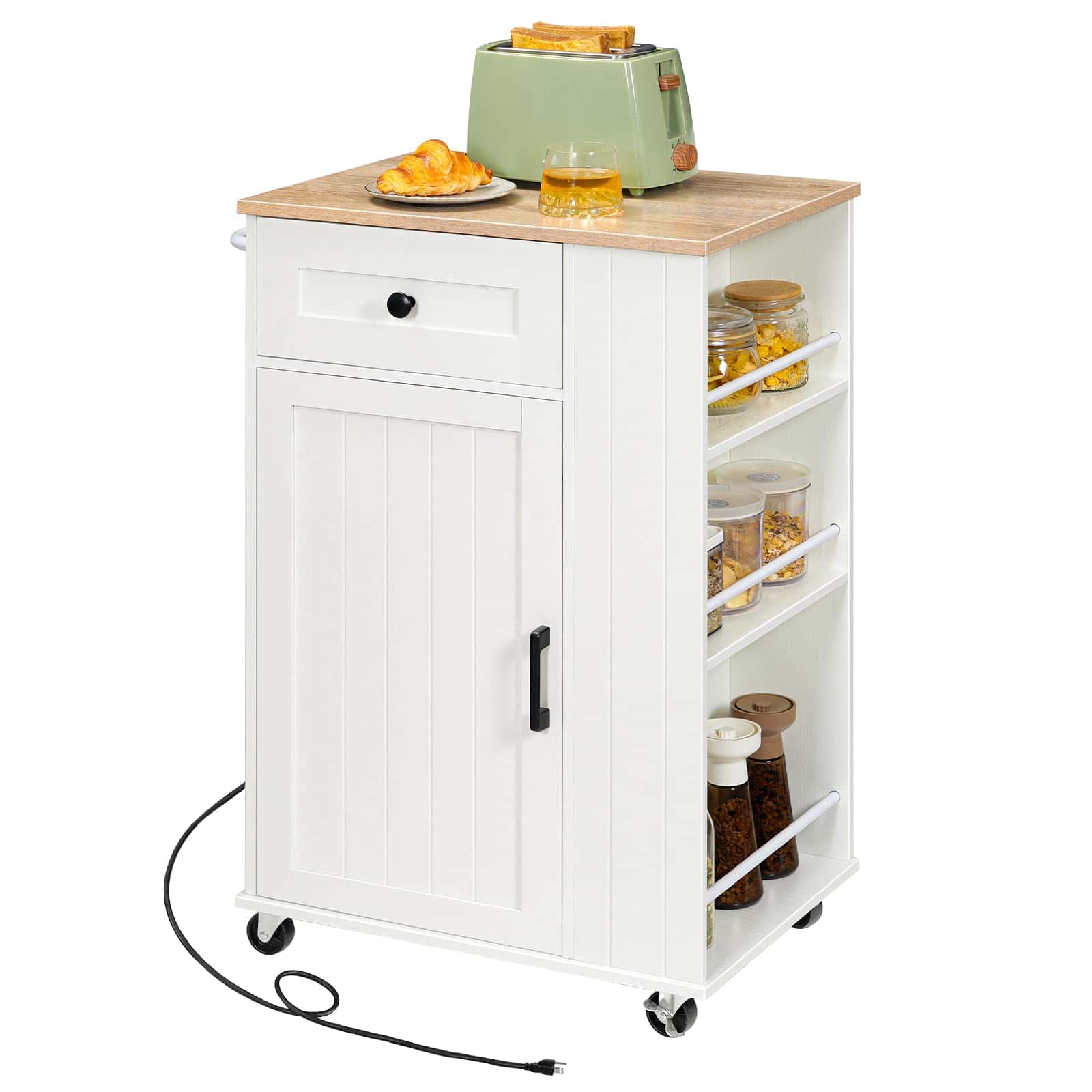 hoobro-lot-cuisine-blanc-roulettes-prise-et-tiroir image 1
