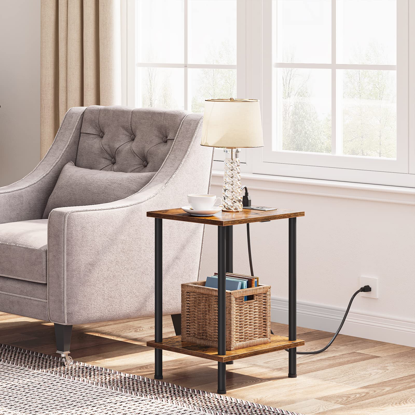 hoobro-side-tables-lot-2-tables-d-appoint-marron-usb image 6