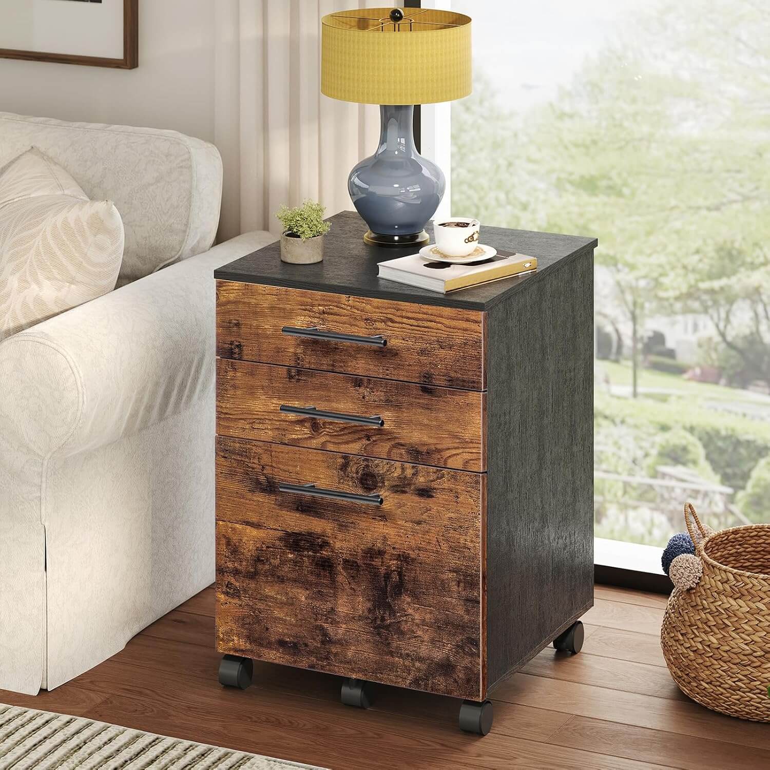 hoobro-caisson-de-bureau-3-tiroirs-marron-a4-roulettes image 8