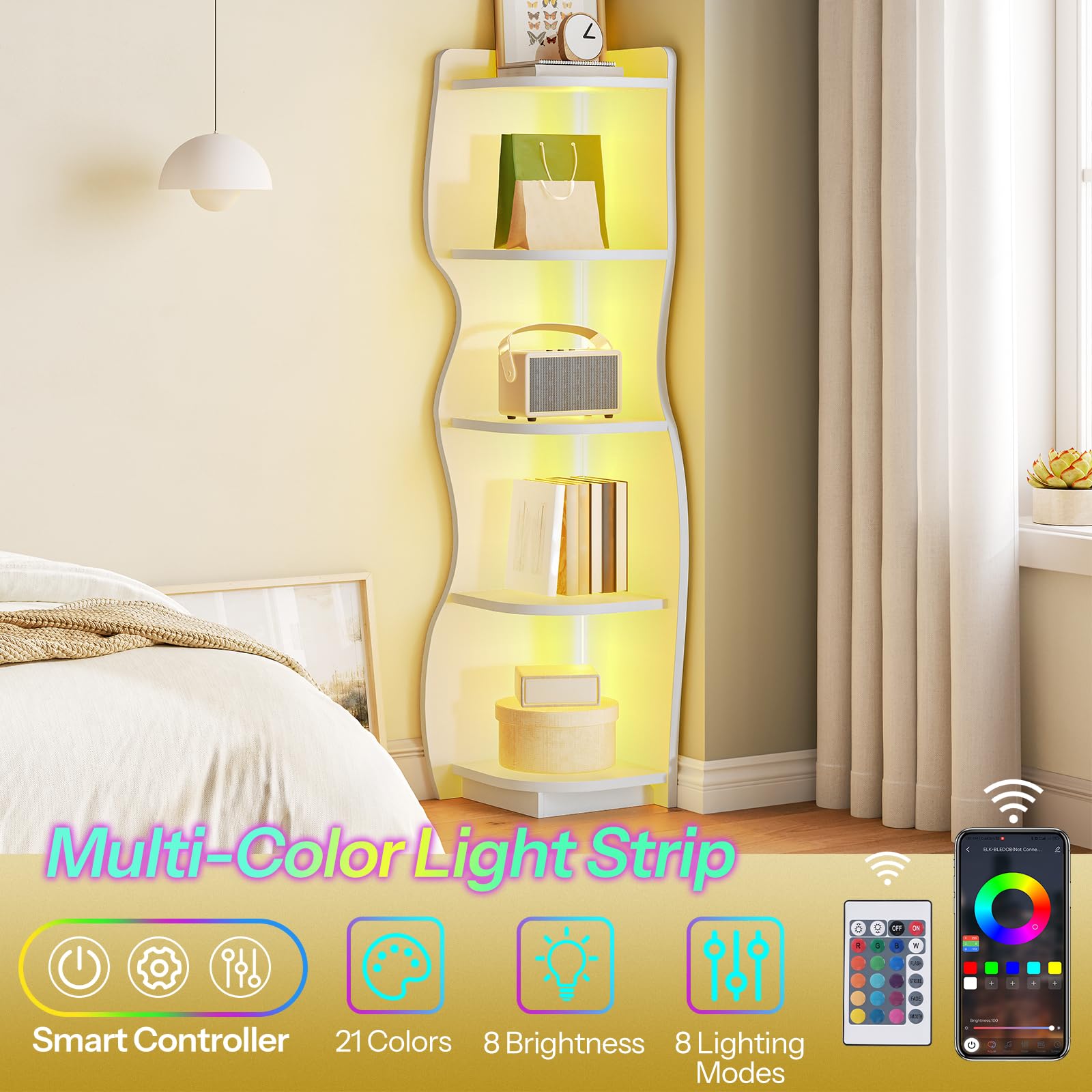 hoobro-biblioth-que-angle-5-niveaux-blanche-led image 8