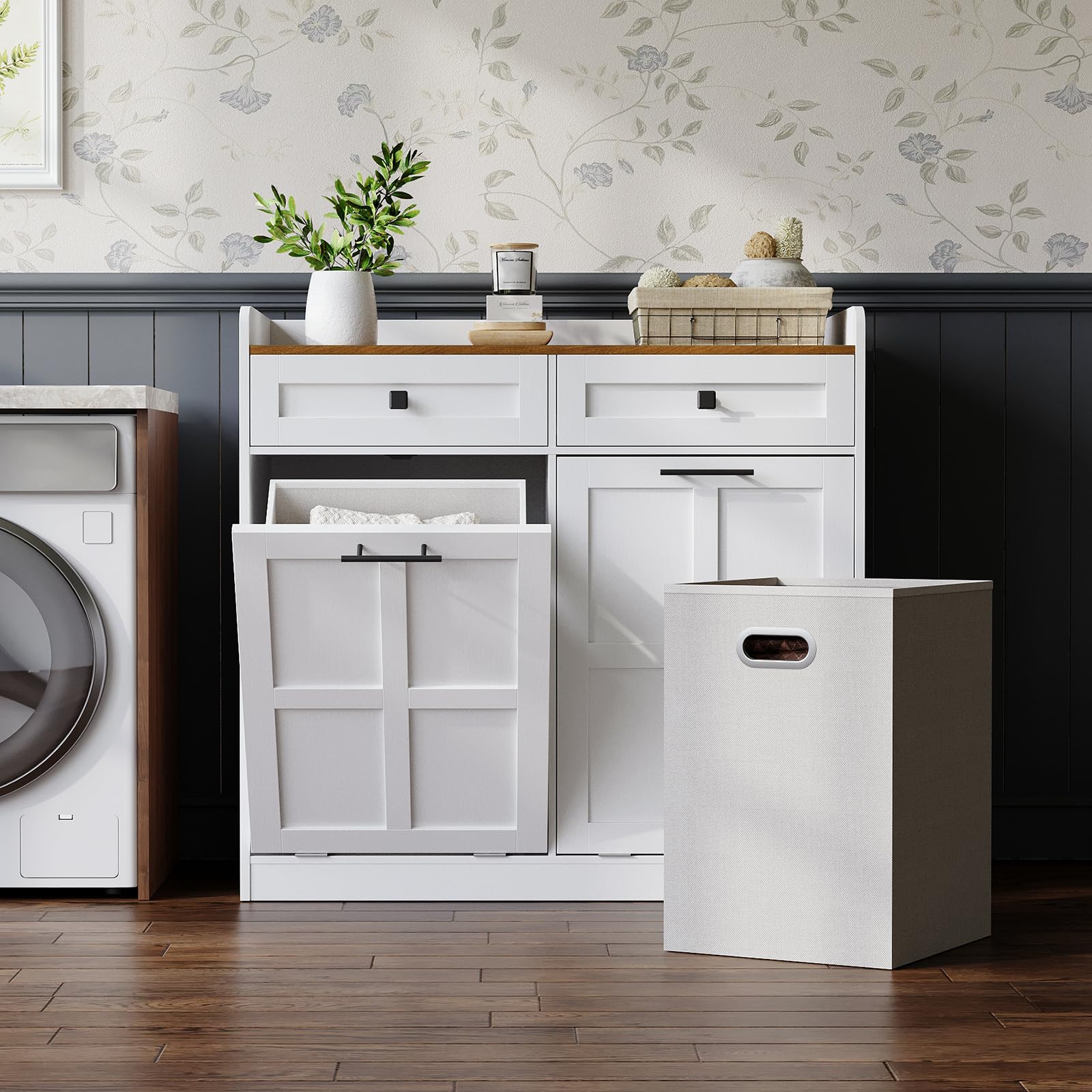 hoobro-panier-linge-bois-blanc-double-basculant-25-gal image 2