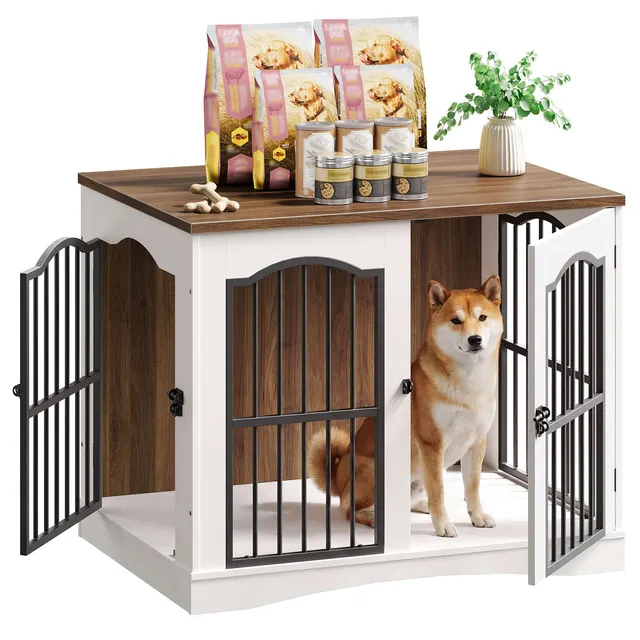 hoobro-cage-chien-meuble-bois-blanc-2-en-1-s-parable image 1