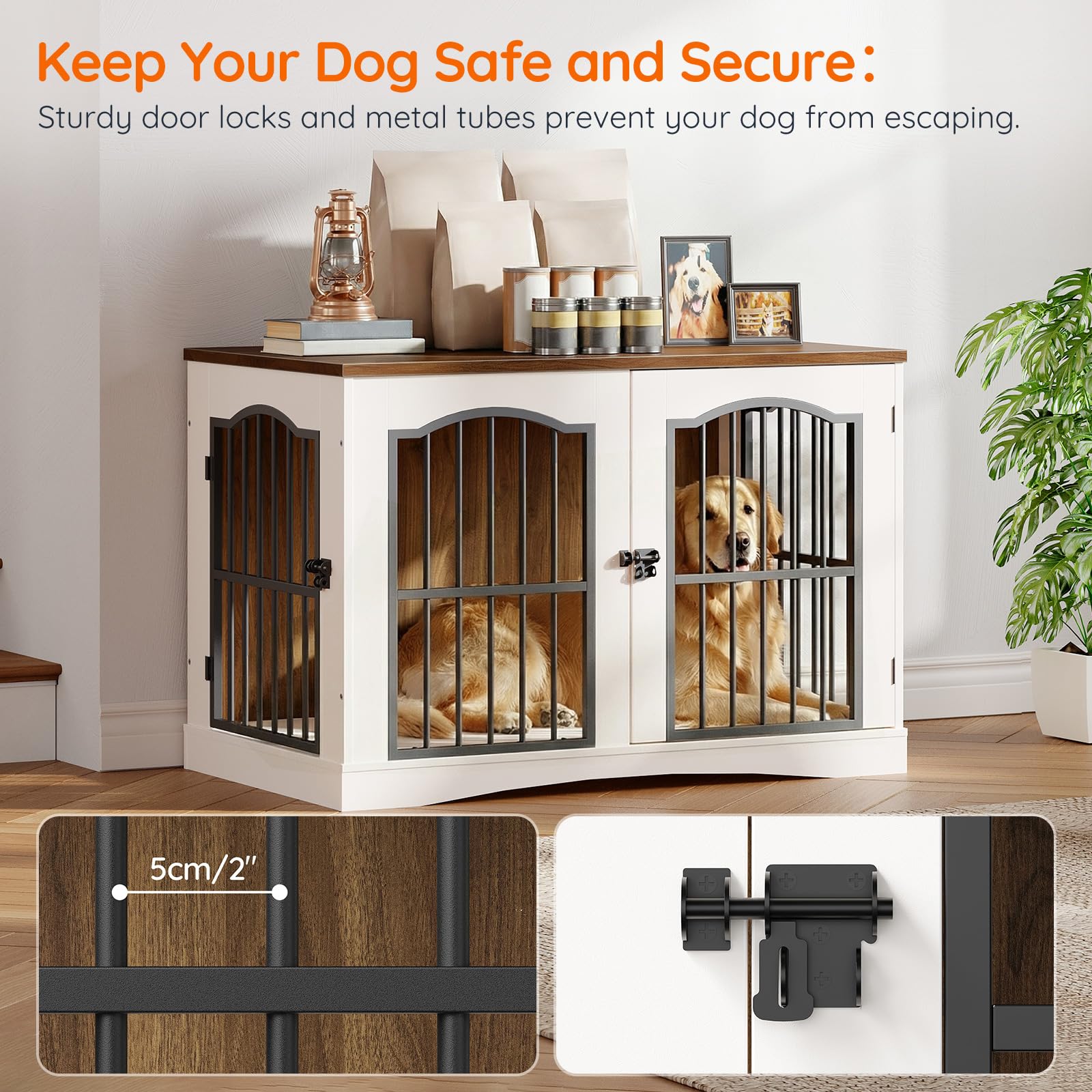 hoobro-meuble-niche-chien-blanc-3-portes-39-pouces-salon image 7