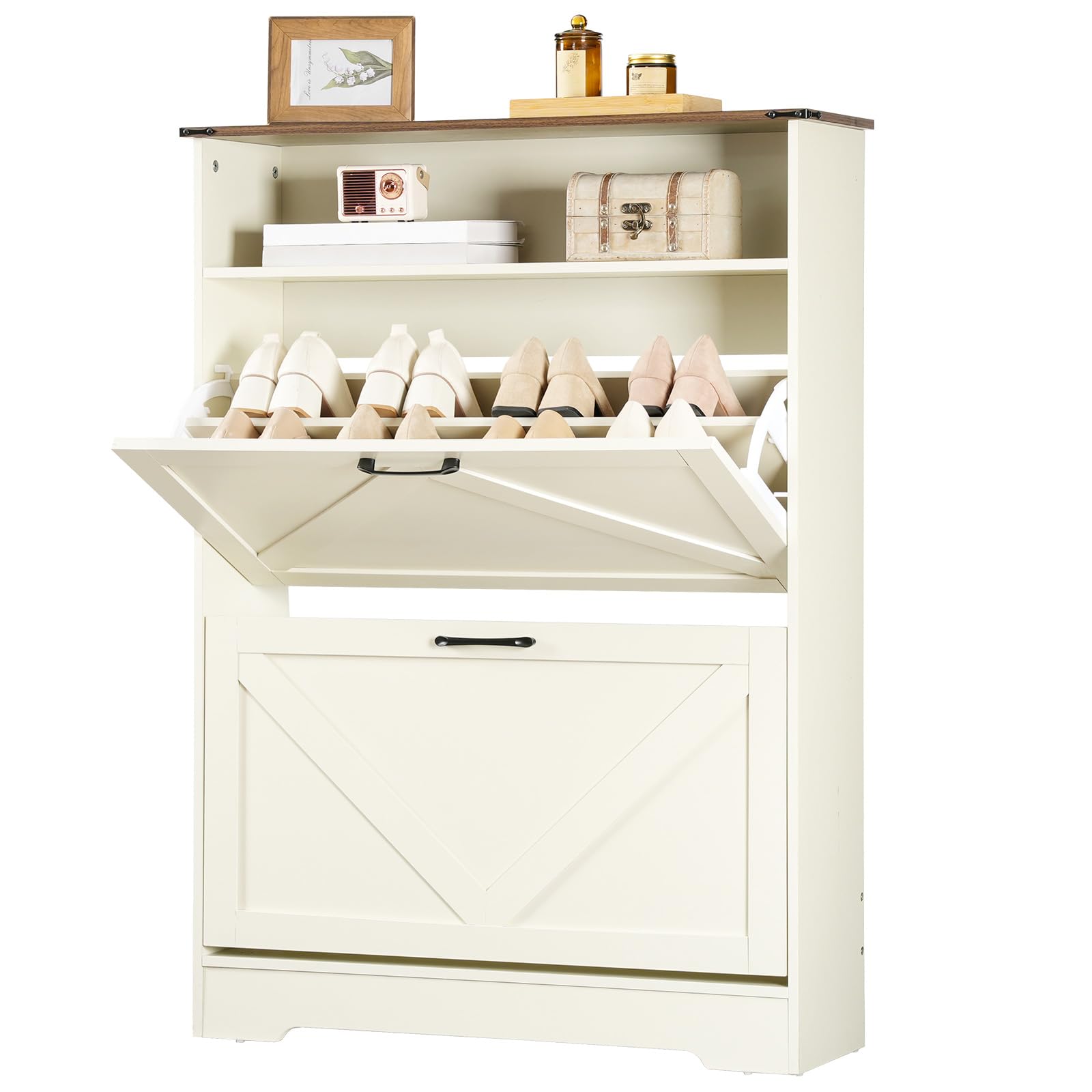 hoobro-shoe-racks-meuble-chaussures-blanc-80-cm-2-abattants image 1
