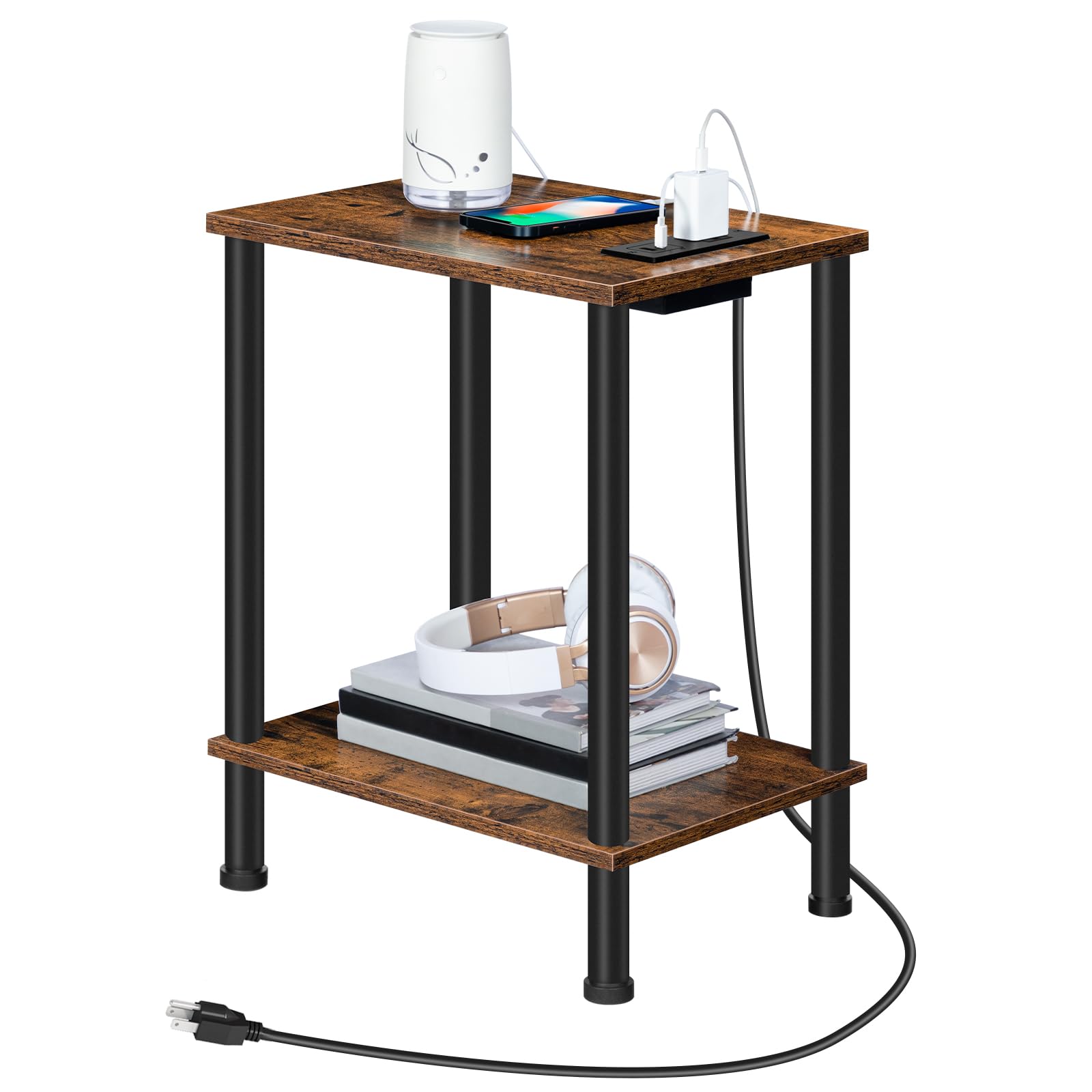 hoobro-side-tables-bf09ubz01-table-appoint-marron-2-niveaux image 1