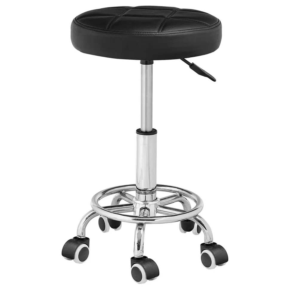 hoobro-tabouret-roulant-rond-r-glable-simili-cuir-noir image 1