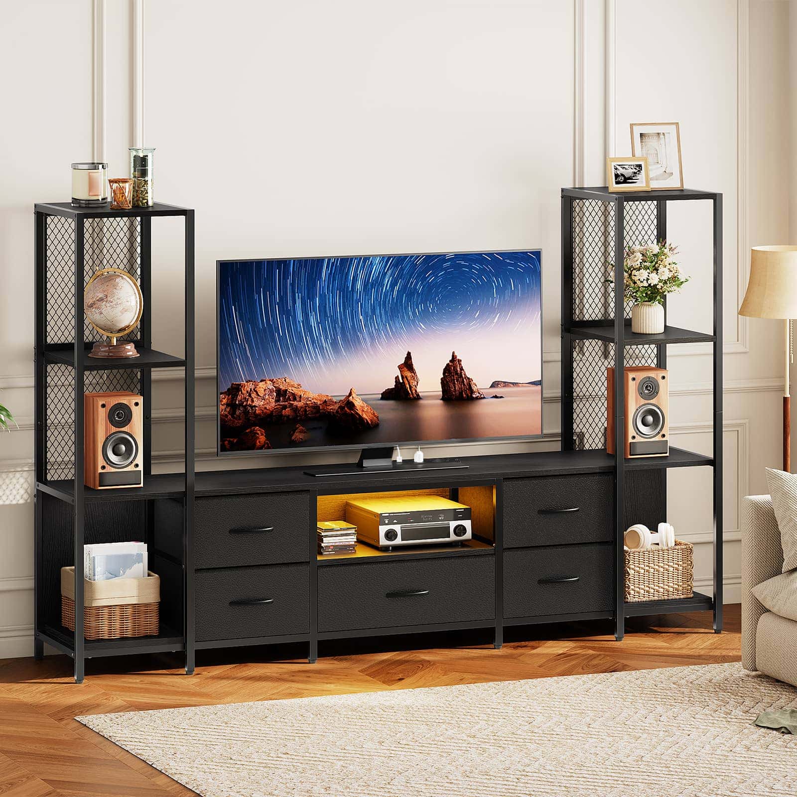 hoobro-meuble-tv-noir-65-75-pouces-led-rgb-avec-prise image 2