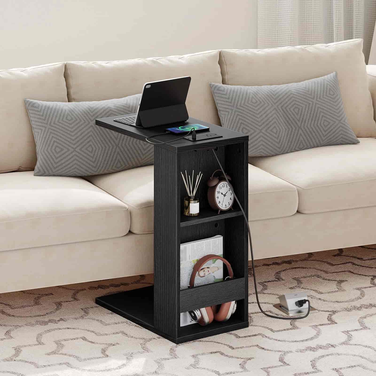 hoobro-table-d-appoint-en-c-noire-avec-station-de-charge-salon image 5