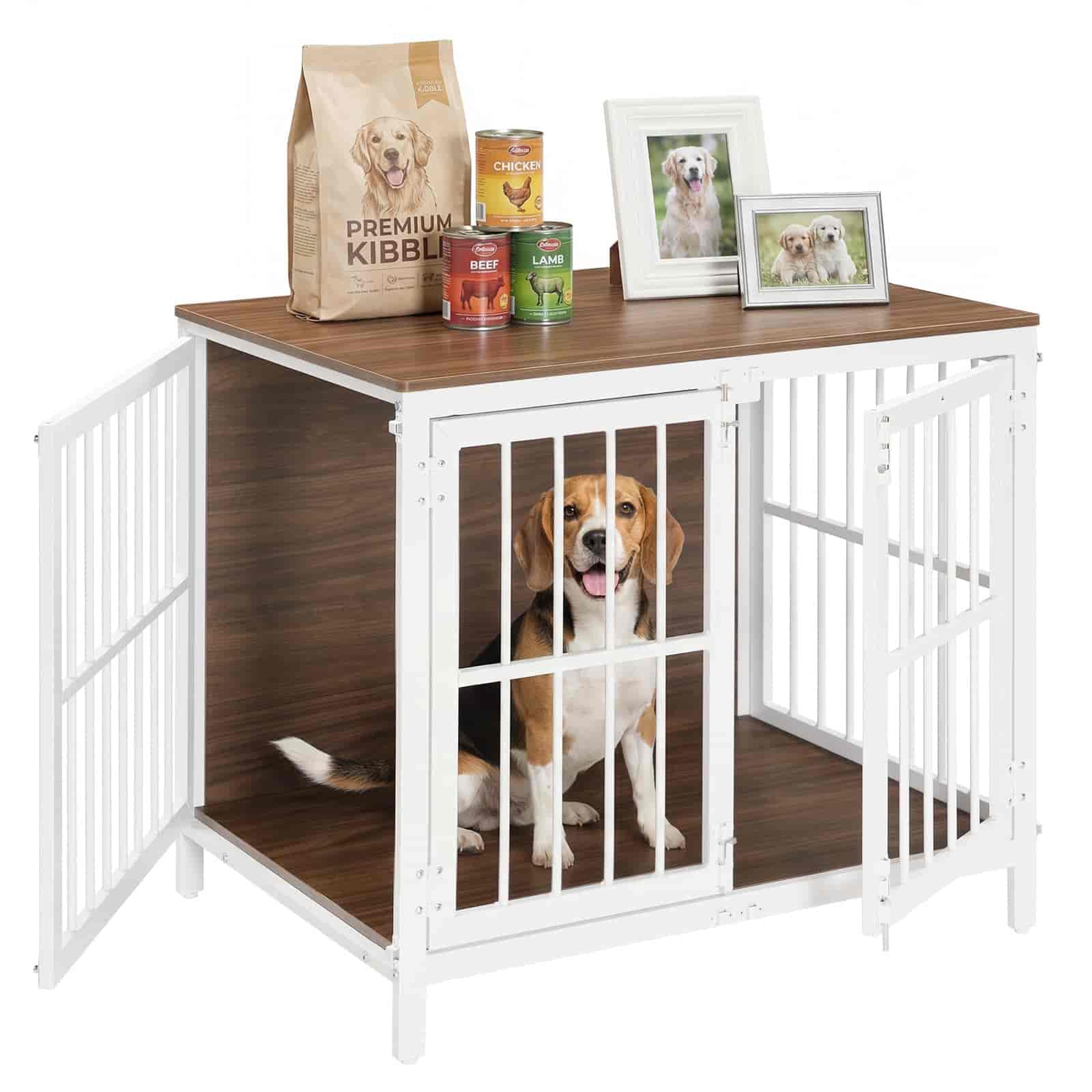hoobro-cage-chien-bois-blanche-100-cm-3-portes-meuble image 1