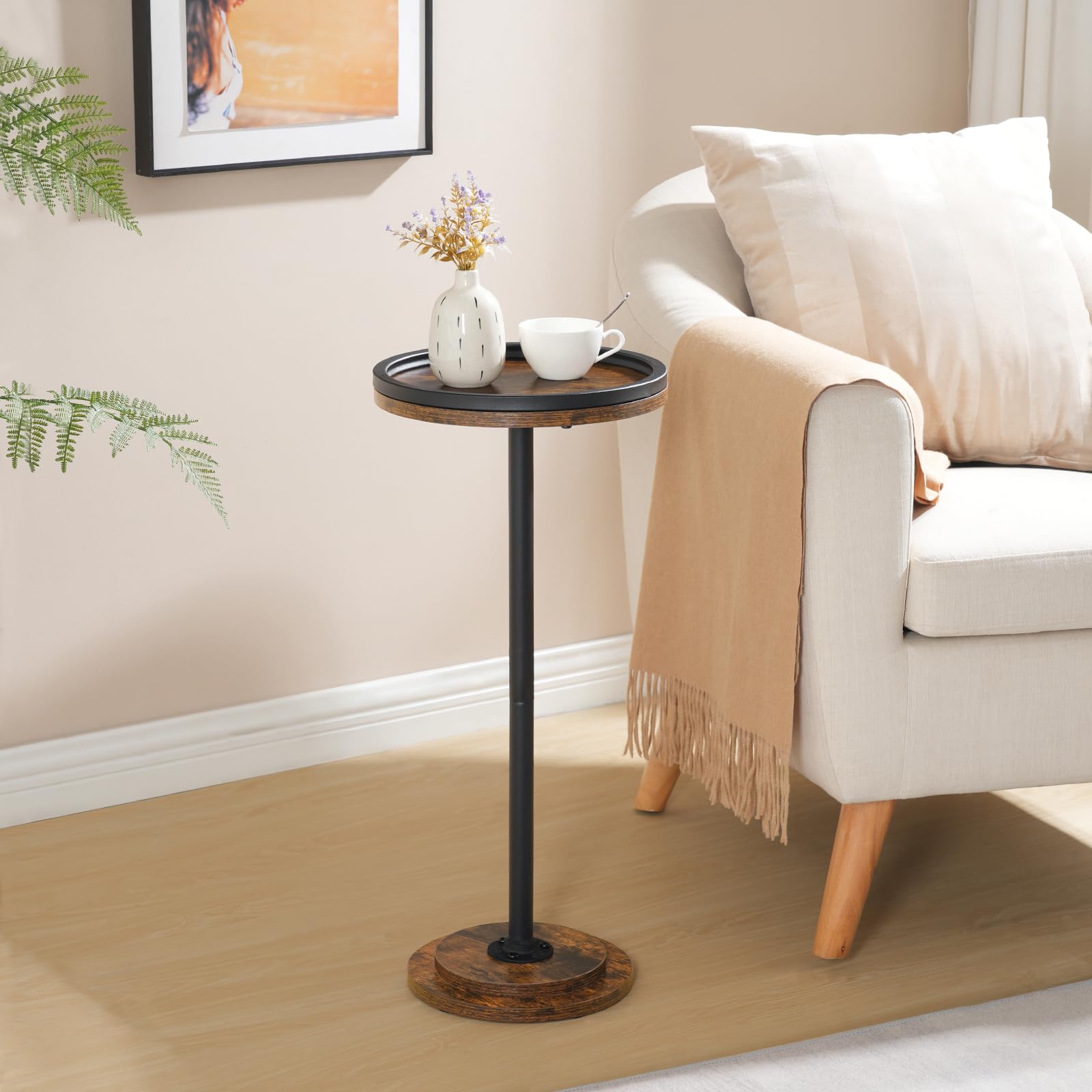 hoobro-side-tables-lot-2-tables-rondes-hautes-marron-plateau image 8