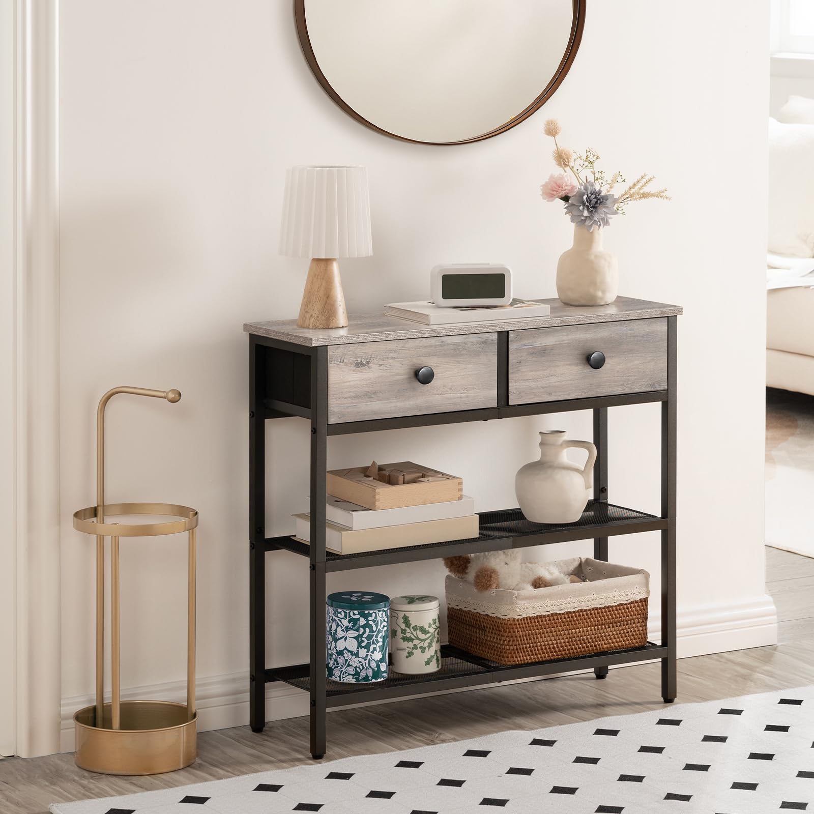 hoobro-console-table-console-entr-e-greige-troite-tiroirs-tissu image 4
