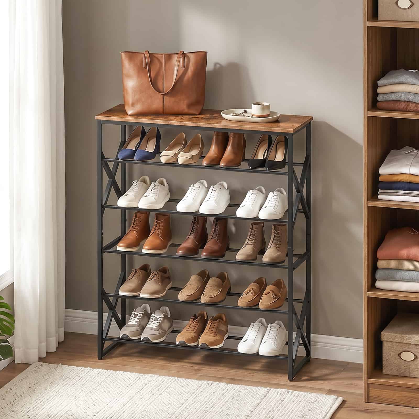 hoobro-meuble-chaussures-5-niveaux-marron-range image 5