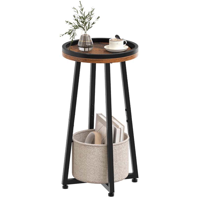 hoobro-side-tables-table-d-appoint-ronde-marron-panier-tissu image 1