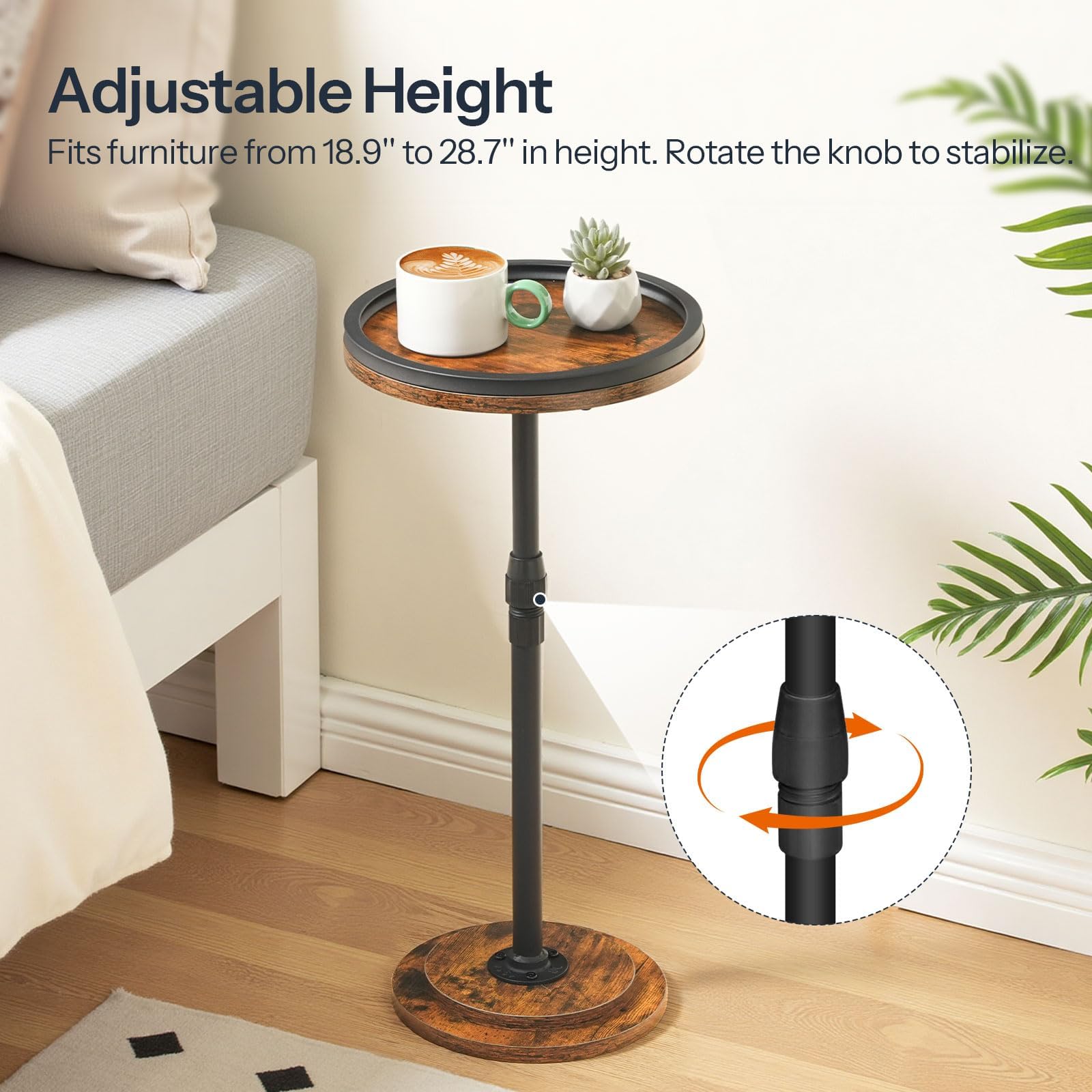 hoobro-side-tables-table-d-appoint-ronde-marron-hauteur-r-glable image 7