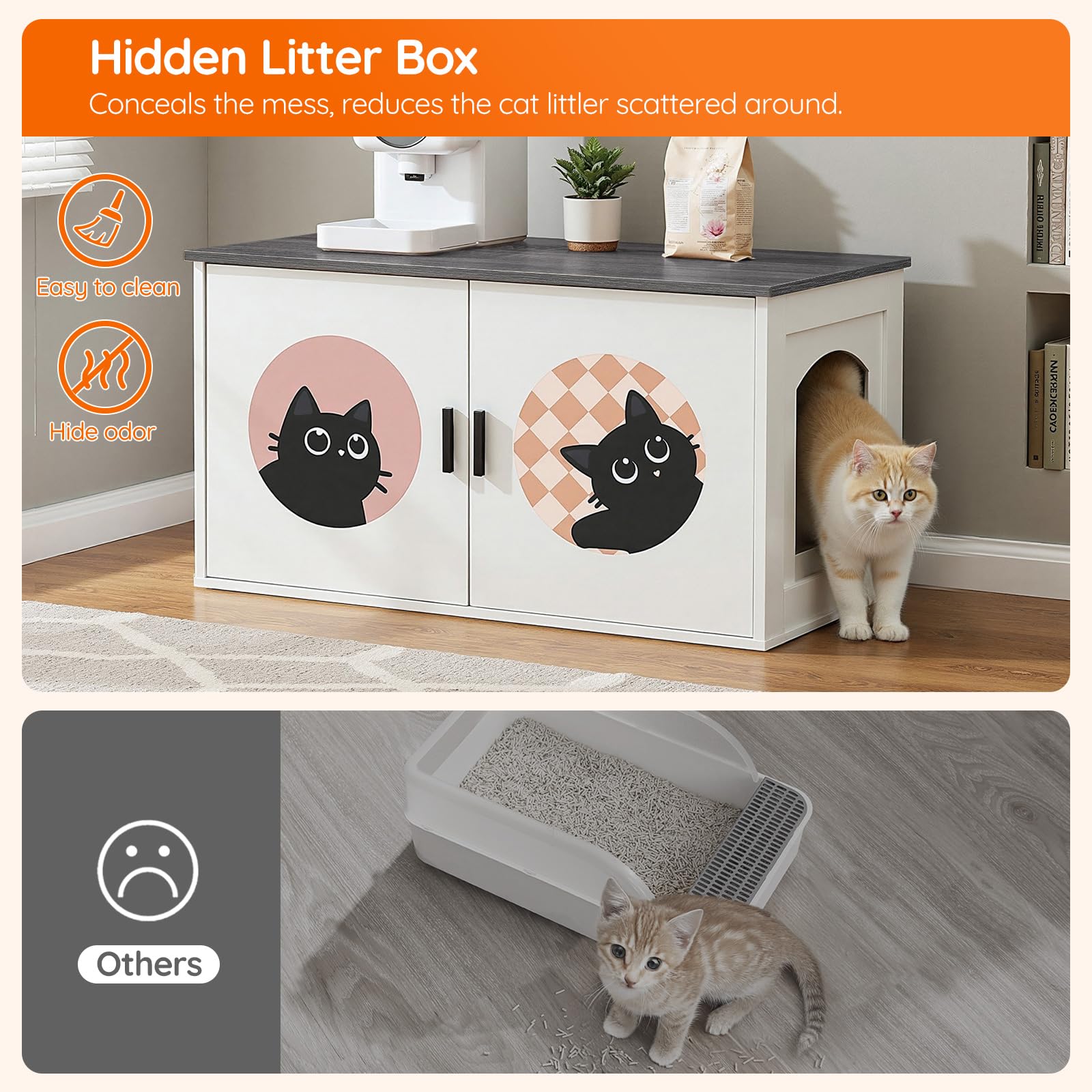 hoobro-meuble-liti-re-chat-blanc-80-cm-motifs-chats image 6