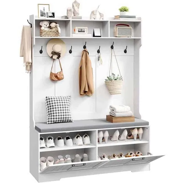 hoobro-meuble-d-entr-e-blanc-120-cm-avec-banc-et-vestiaire image 1