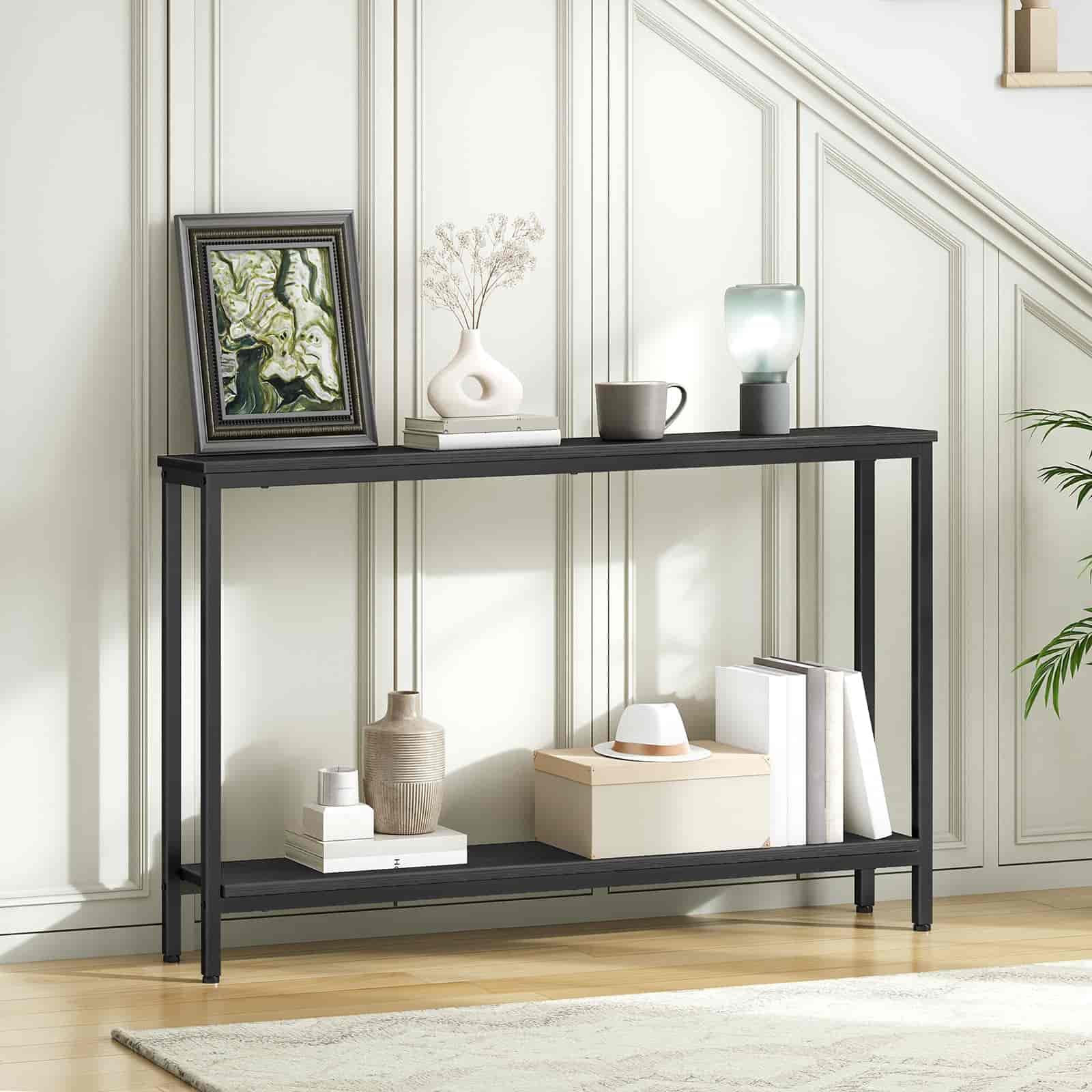 hoobro-console-table-console-troite-120-cm-noire-avec-tag-re image 7