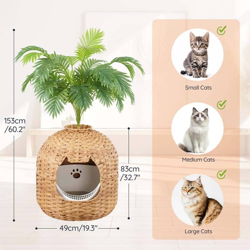 hoobro-meuble-liti-re-chat-rotin-naturel-avec-plante image 3
