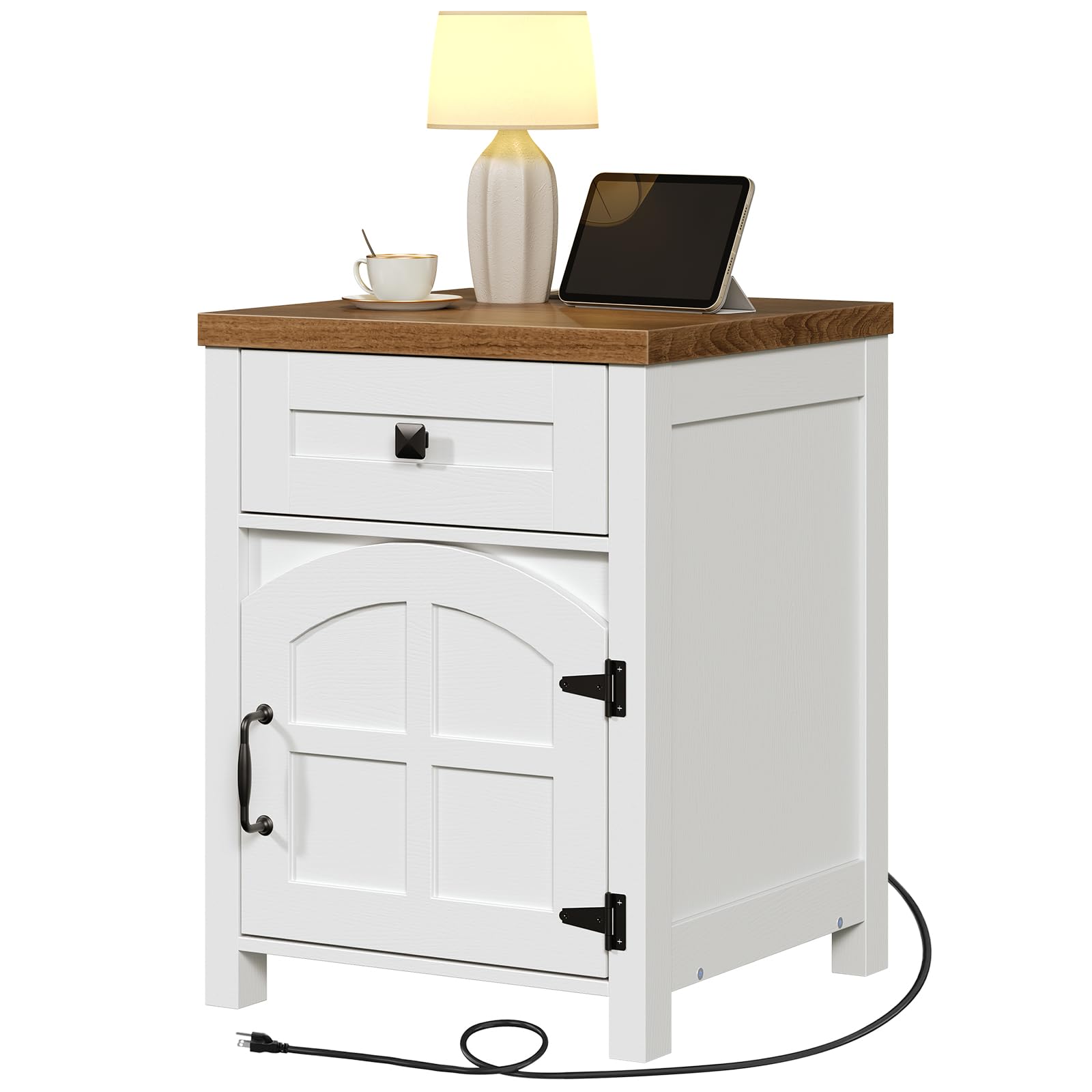 hoobro-table-de-chevet-blanche-tiroir-avec-prise-usb image 1