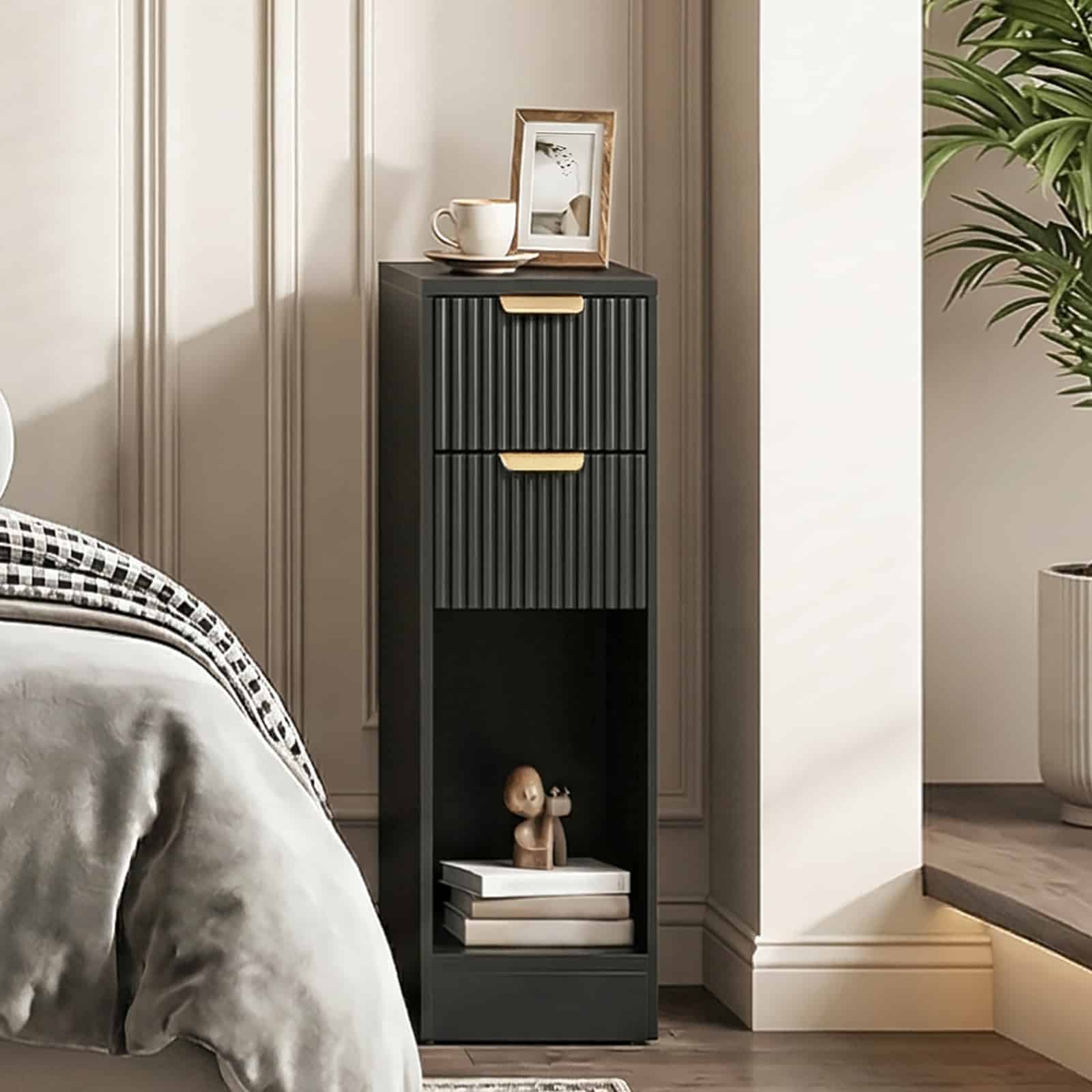 hoobro-nightstands-table-de-chevet-2-tiroirs-noire-cannel-e-troite image 2