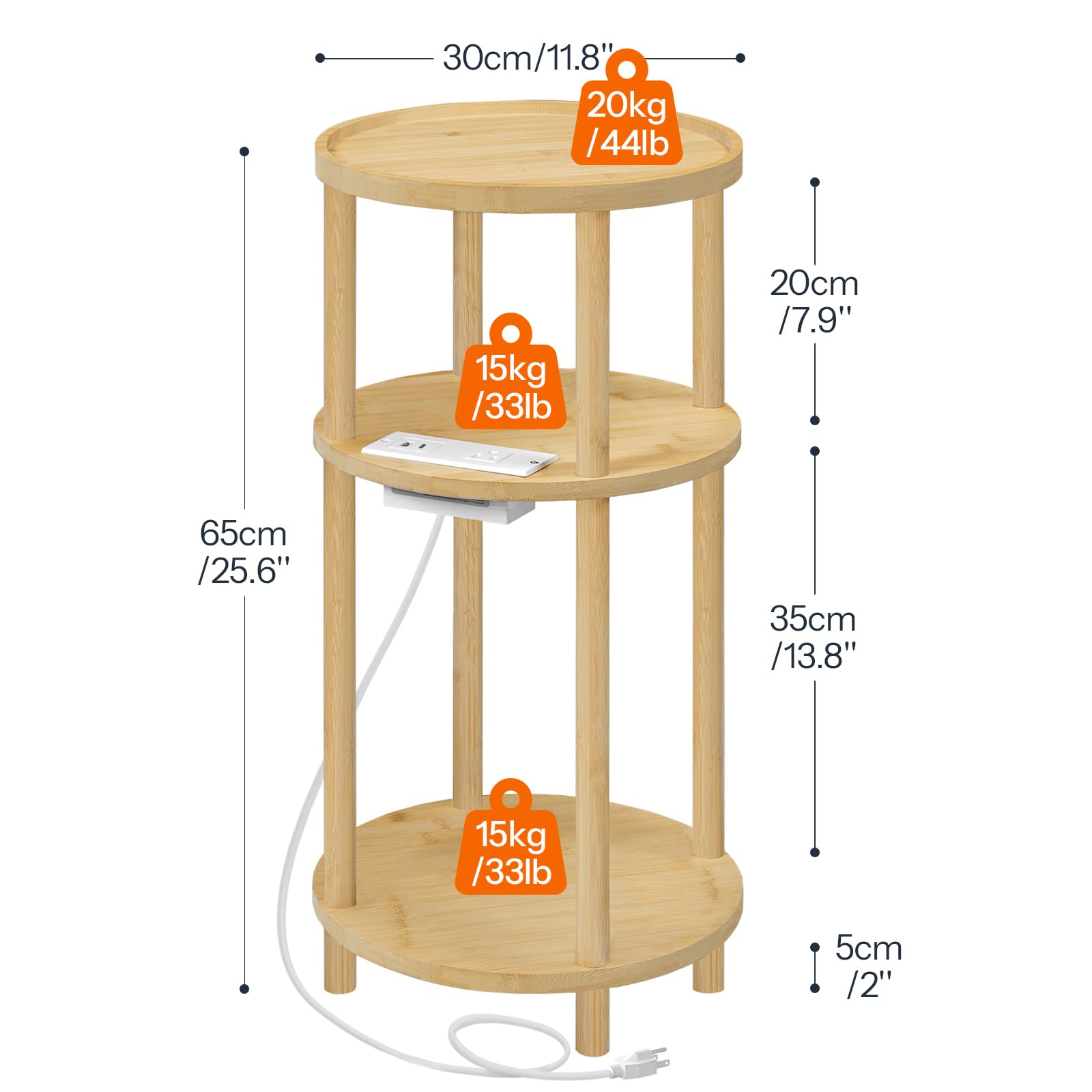 hoobro-side-tables-table-d-appoint-ronde-beige-3-niveaux-avec-prise image 3