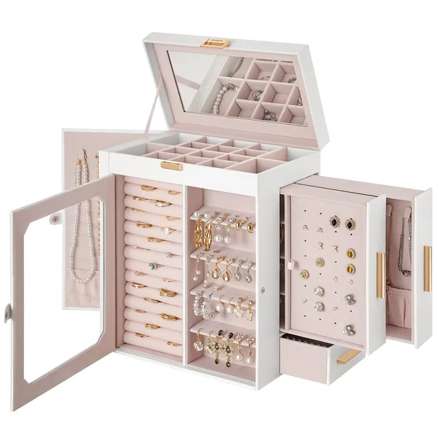 hoobro-jewelry-boxes-bo-te-bijoux-blanche-avec-miroir image 1